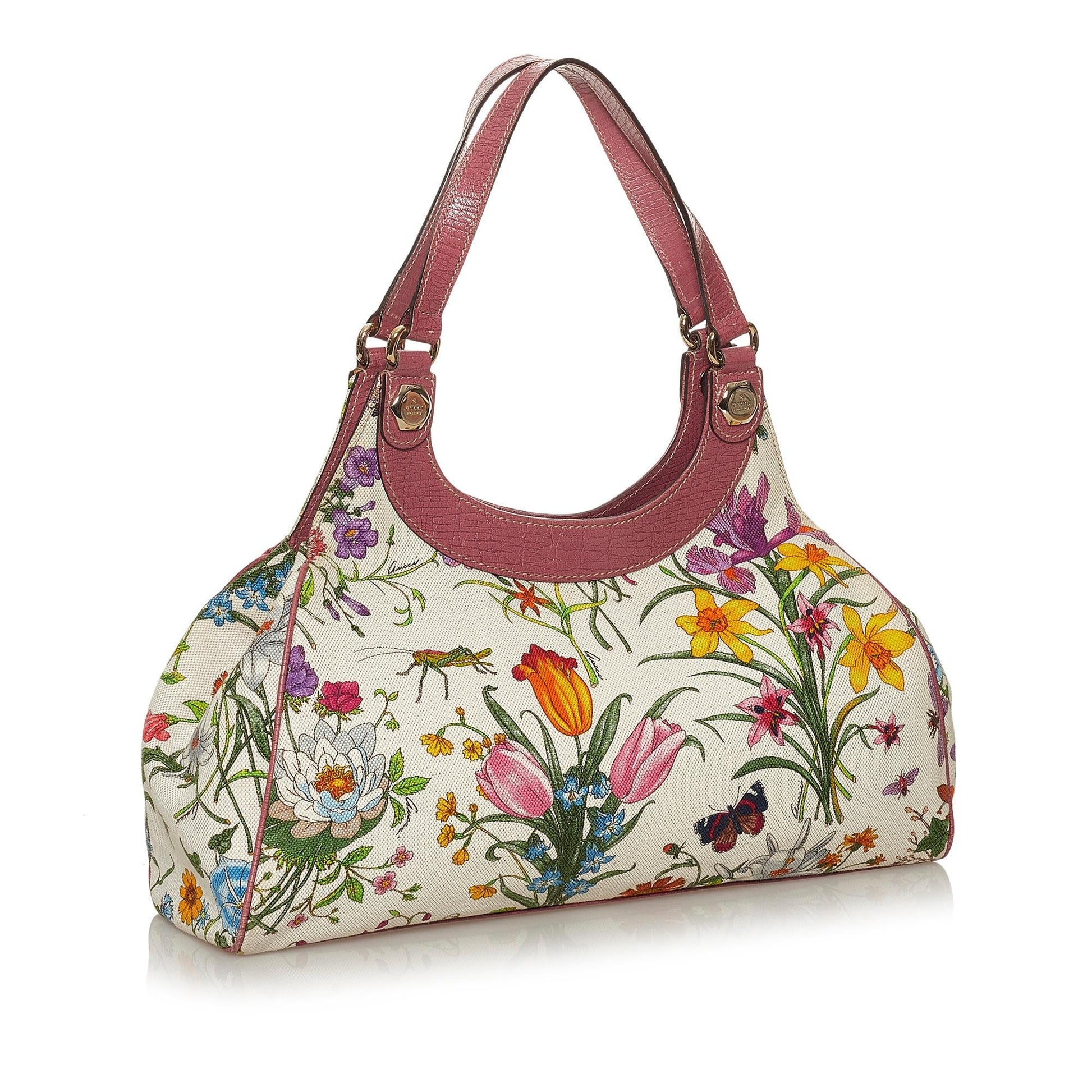 Gucci Flora SHG Canvas Calf White Shoulder Bag