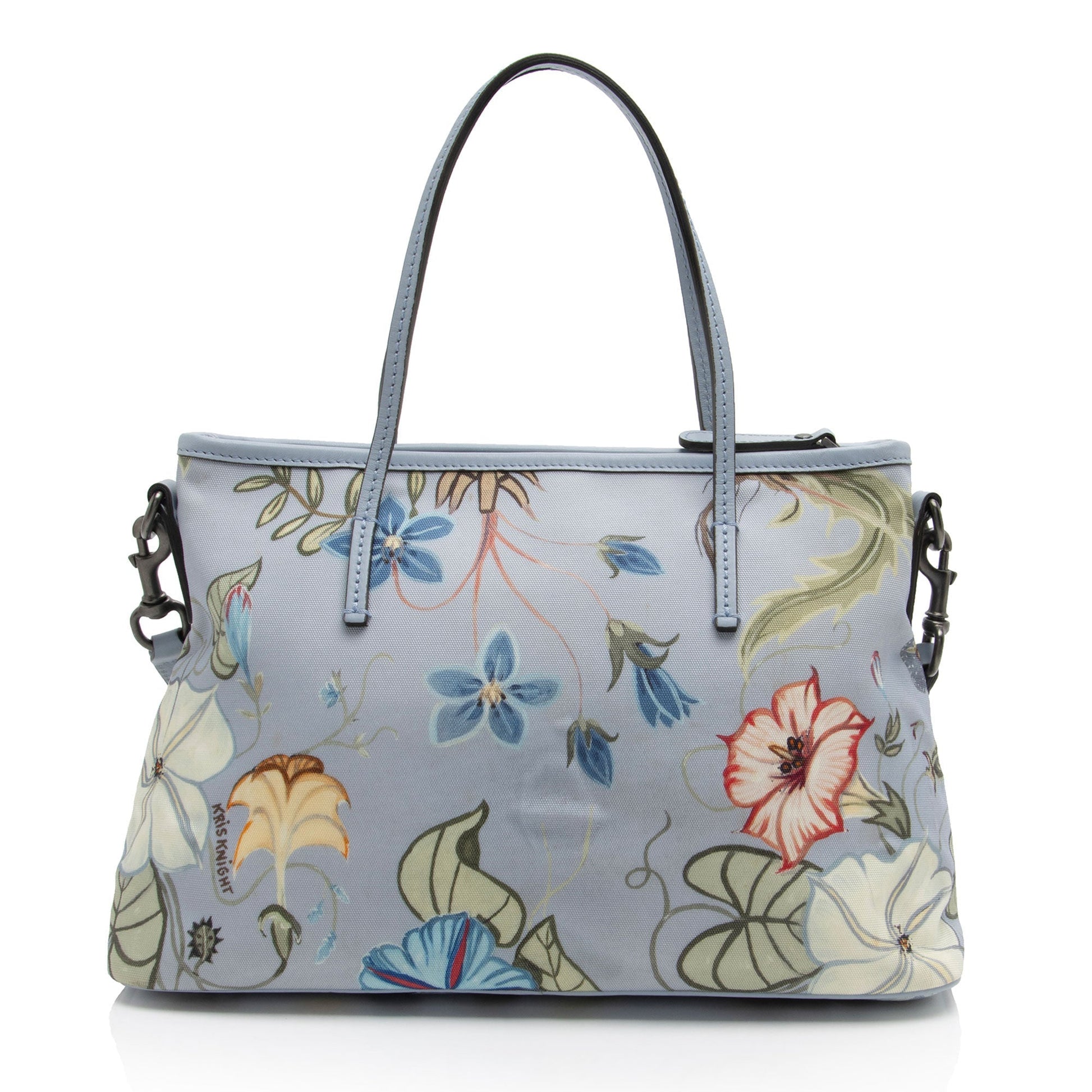 Gucci Flora Zip SHF-0uKTTK Leather Canvas Blue Medium Tote Bag