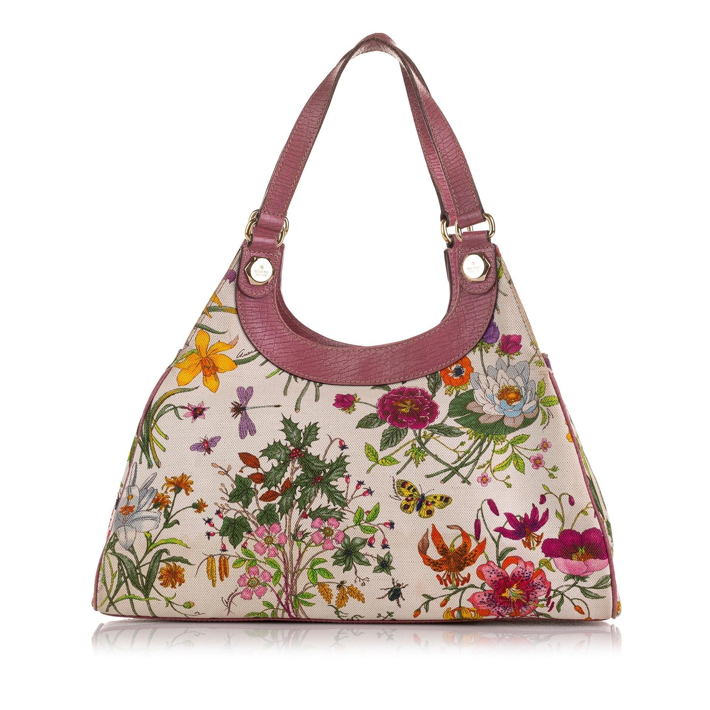 Gucci Flora Charmy SHG-gxc2OX Canvas White Shoulder Bag