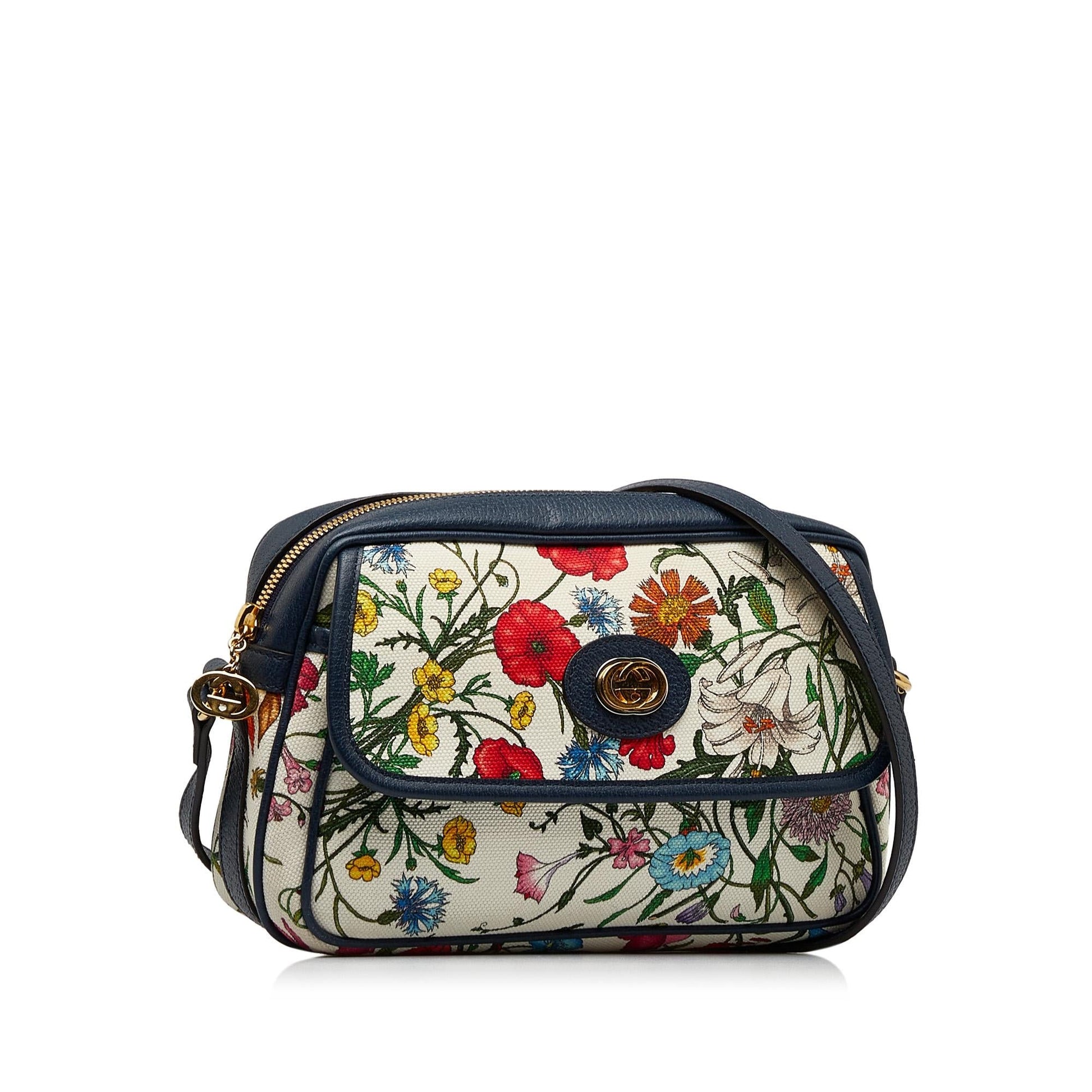 Gucci Flora SHG-sbldJF Canvas Calf White Crossbody Bag