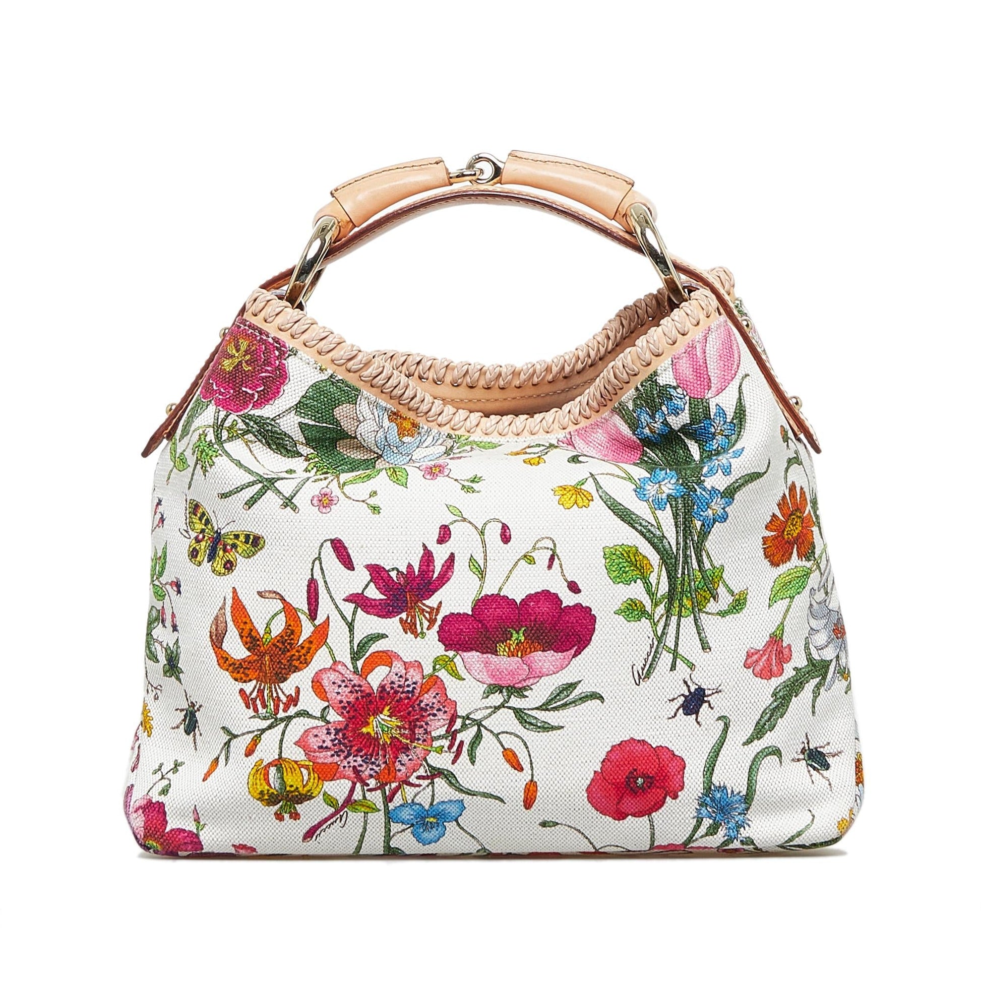 Gucci Flora Horsebit SHG-MnGLmt Canvas White Satchel Bag