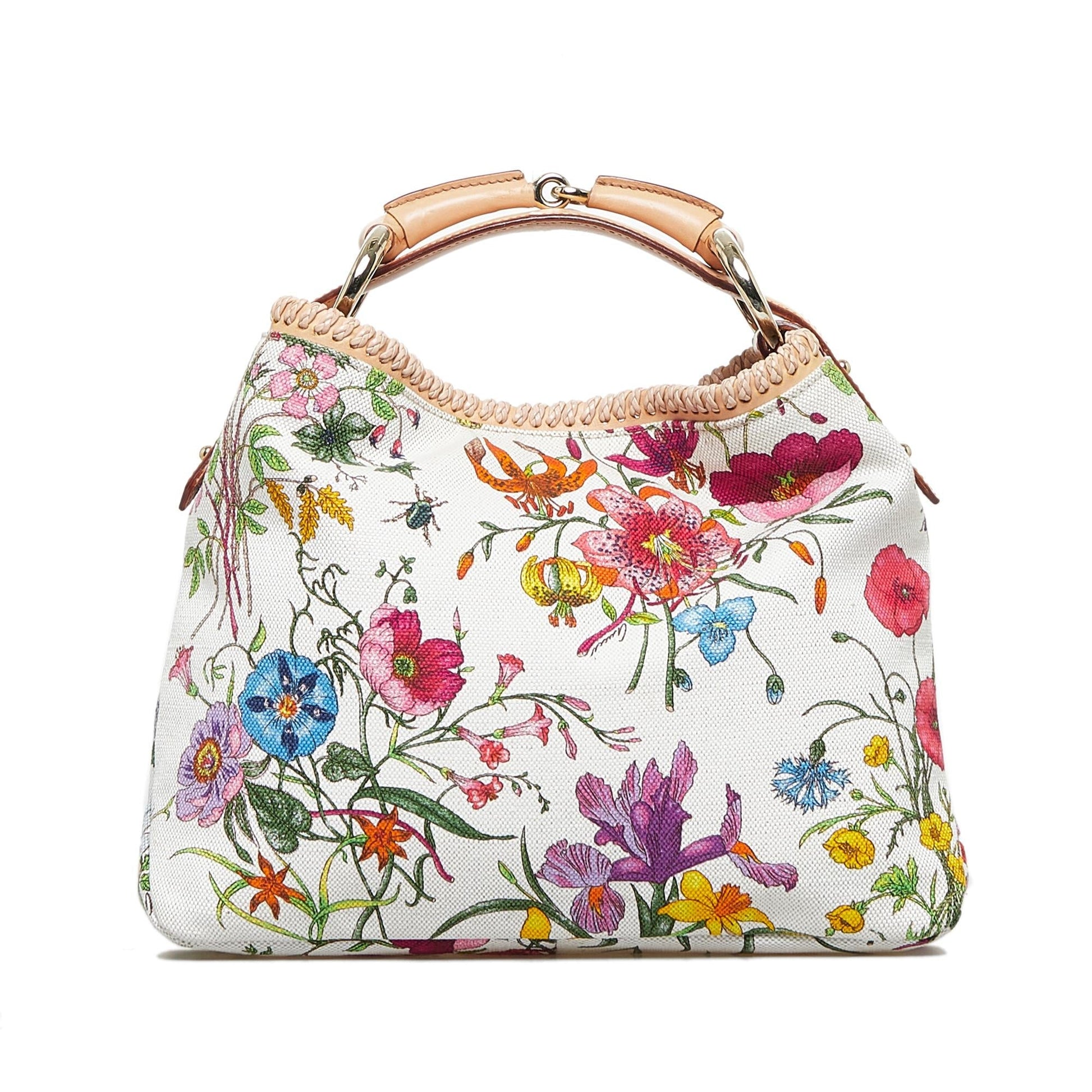 Gucci Flora Horsebit SHG-MnGLmt Canvas White Satchel Bag