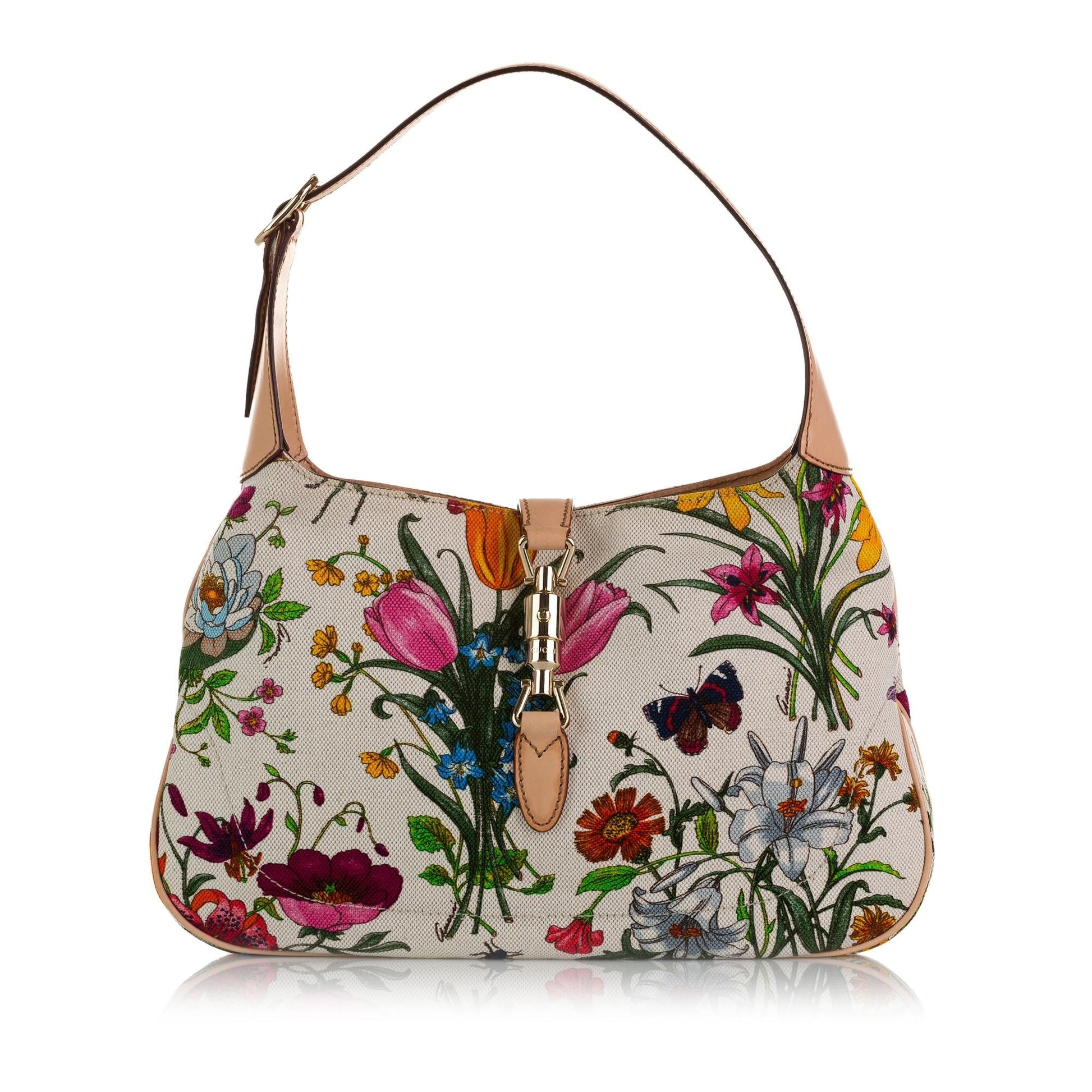 Gucci Flora Jackie SHG-wcbJh4 Canvas White Shoulder Bag