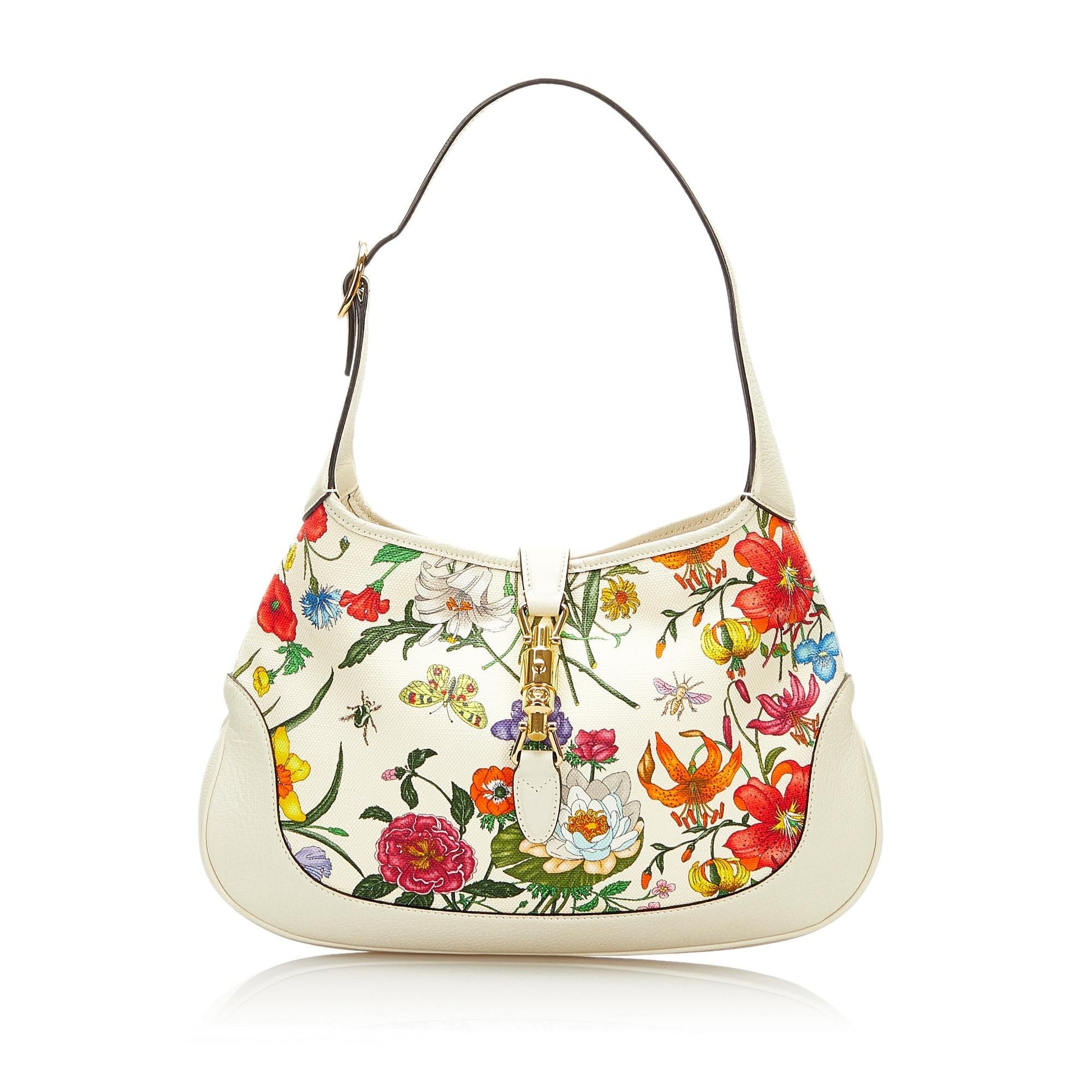 Gucci Flora Jackie SHG Canvas White Shoulder Bag
