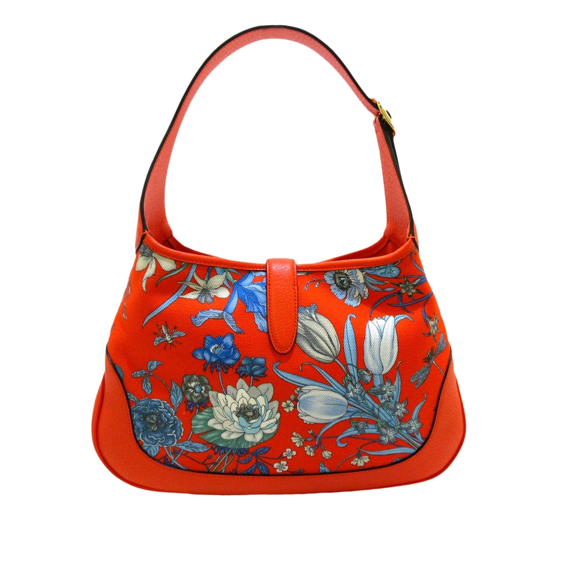Gucci Flora New Jackie SHG Canvas Calf Orange Shoulder Bag