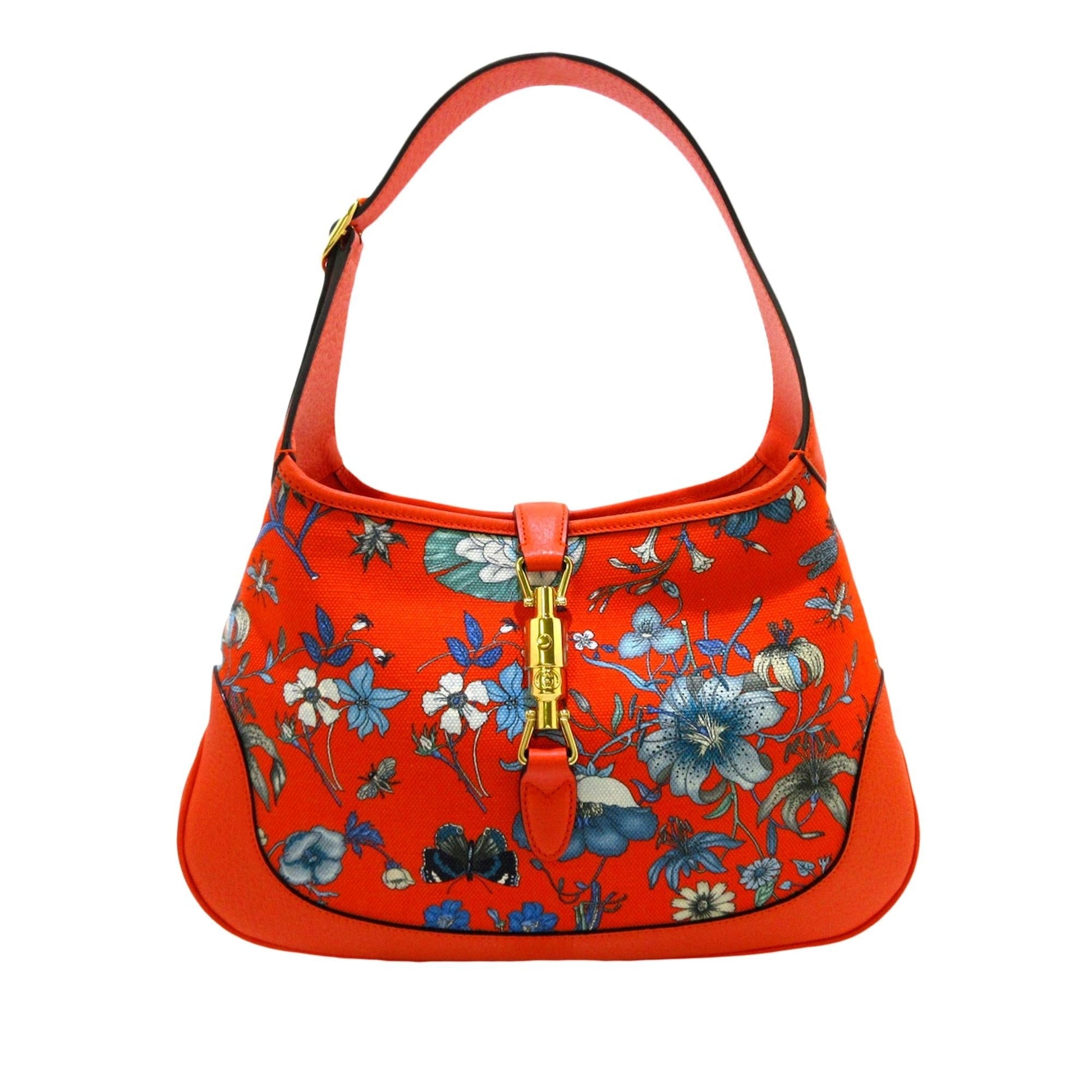 Gucci Flora New Jackie SHG Canvas Calf Orange Shoulder Bag