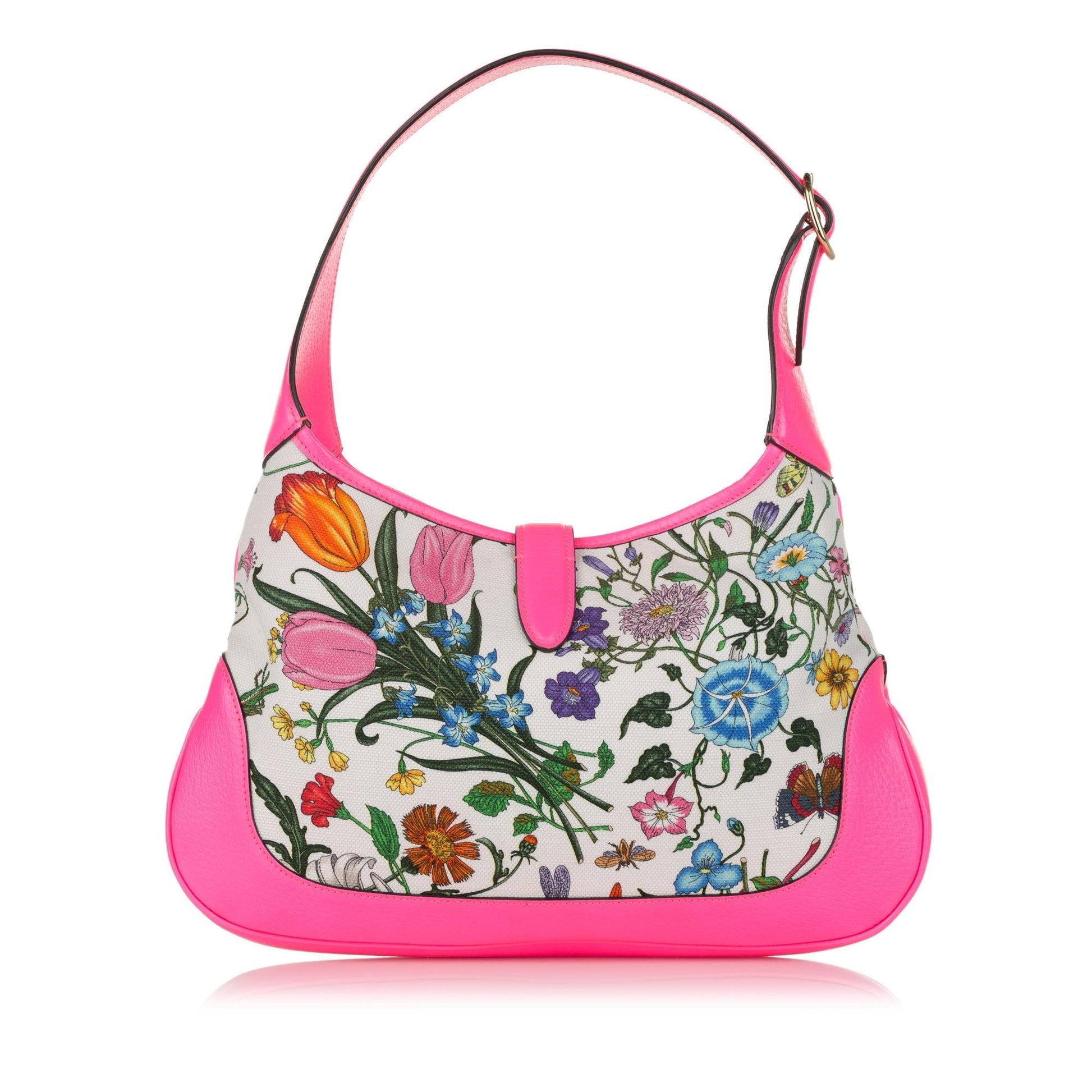 Gucci Flora New Jackie SHG Canvas Calf White Shoulder Bag