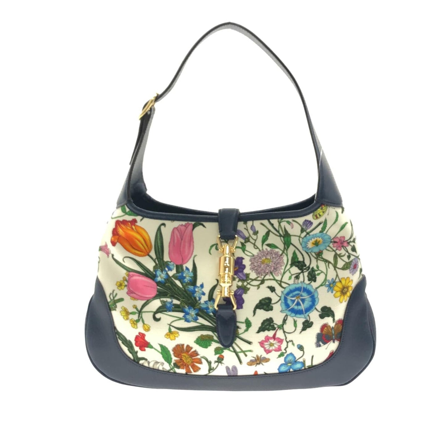 Gucci Flora New Jackie SHG-BdCral Canvas Calf Blue Shoulder Bag