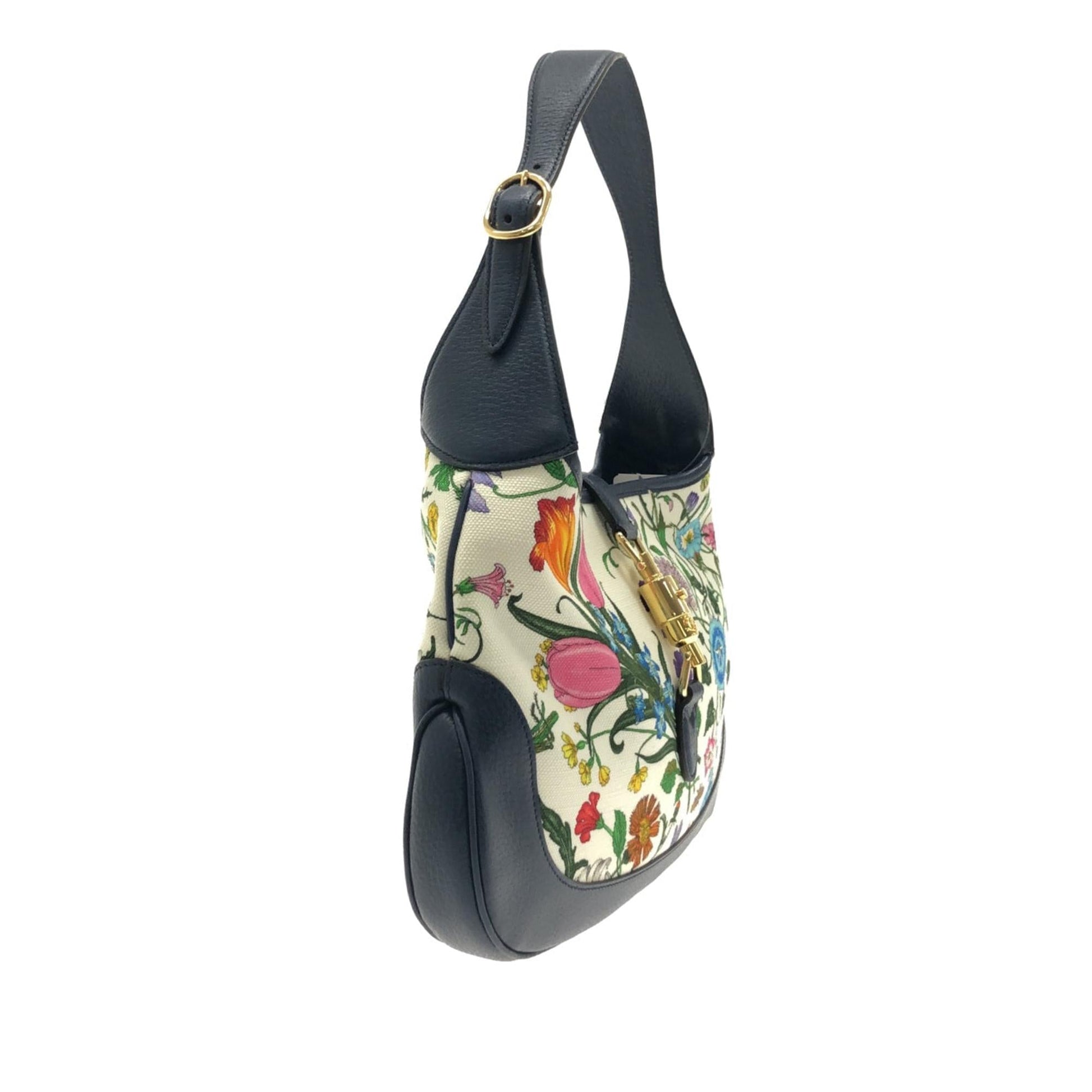 Gucci Flora New Jackie SHG-BdCral Canvas Calf Blue Shoulder Bag