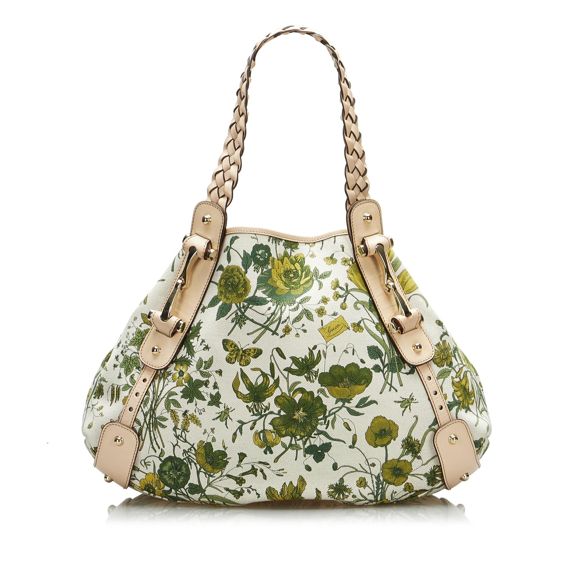 Gucci Flora Pelham SHG-frAwjq Canvas Calf White Green Tote Bag