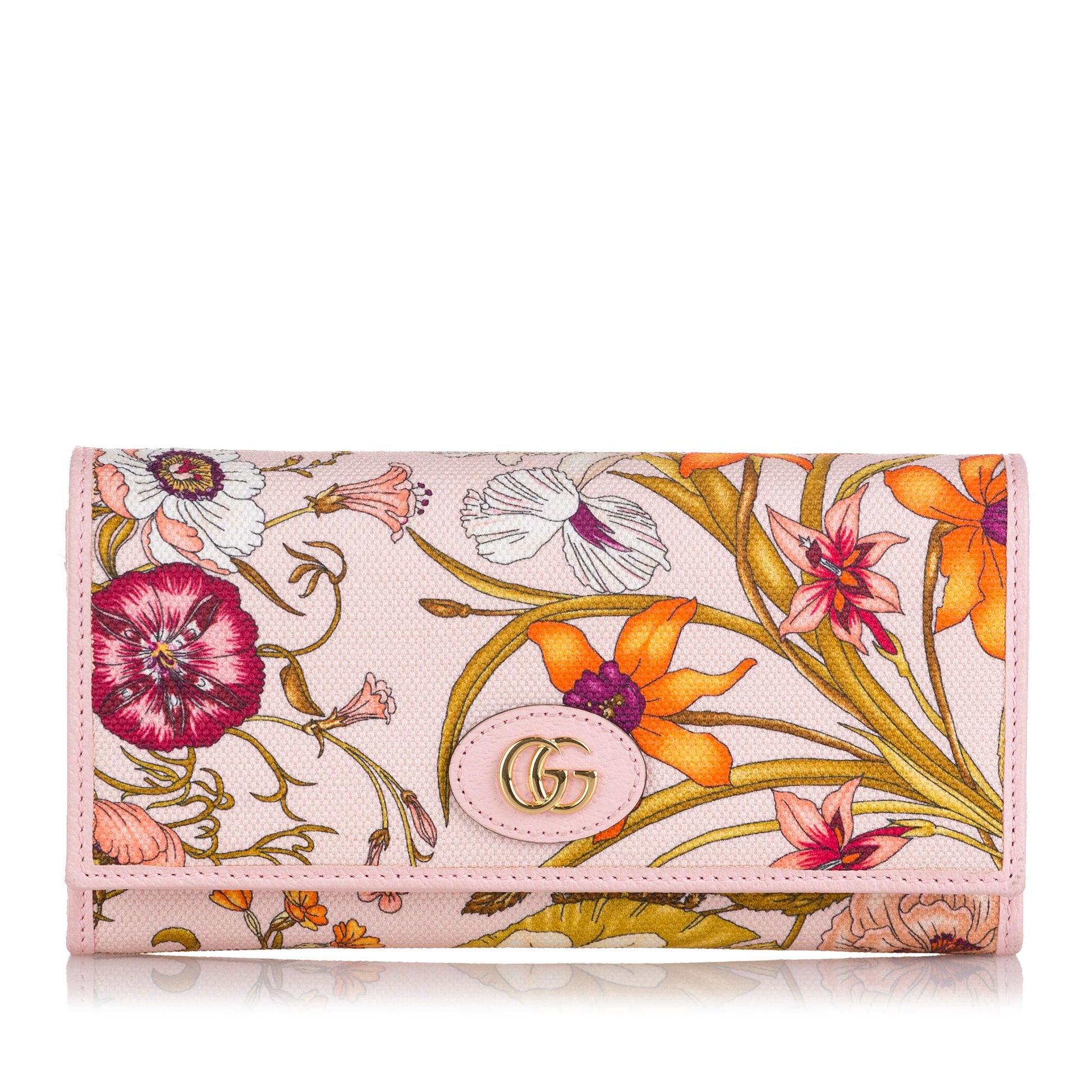 Gucci Flora Wallet On SHG Canvas Pink Chain Crossbody Bag