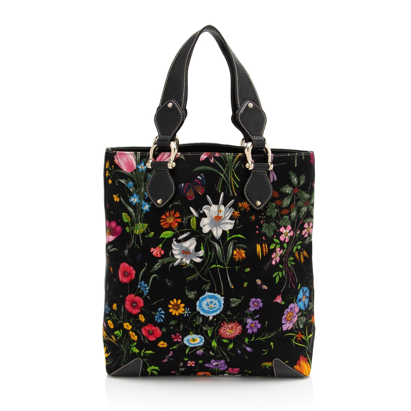 Gucci Floral Creole SHF-aD7V3p Leather Canvas Black Large Tote Bag