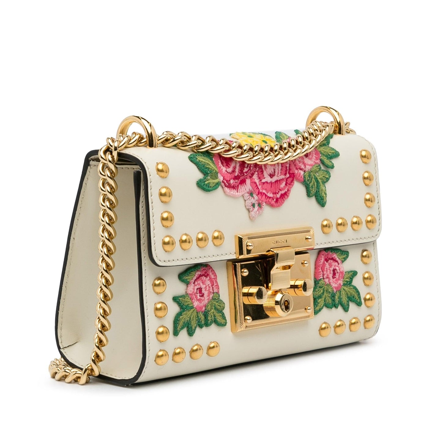 Gucci Floral Studded Padlock SHG-0r94kw Calf White Shoulder Bag