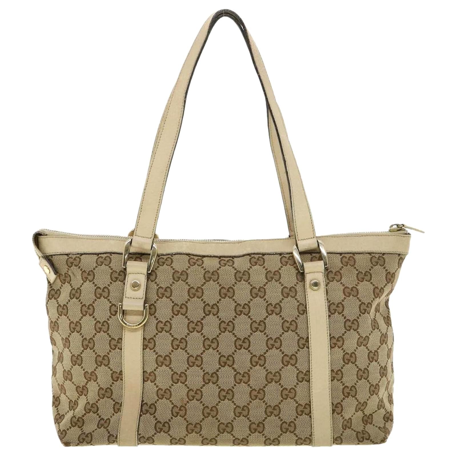 Gucci GG ABBEY Canvas White Beige Medium Tote Bag