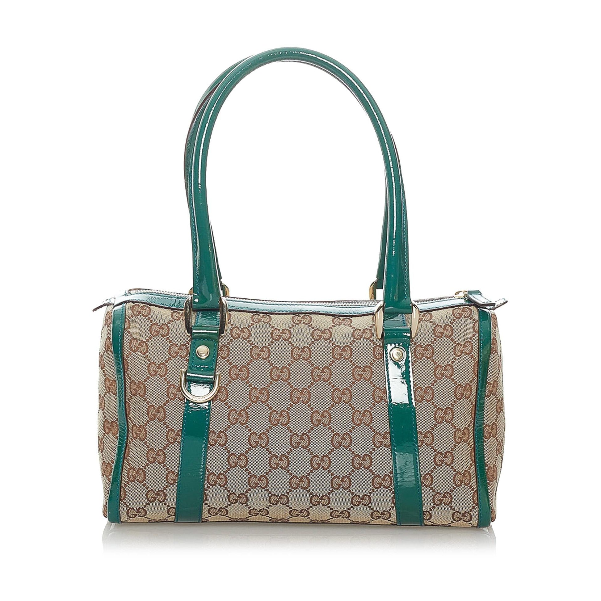 Gucci GG Abbey Boston SHG Canvas Brown Blue Satchel Bag