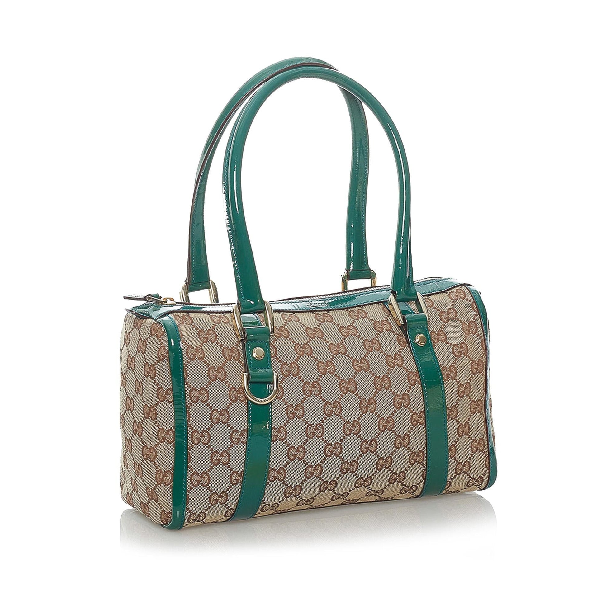 Gucci GG Abbey Boston SHG Canvas Brown Blue Satchel Bag