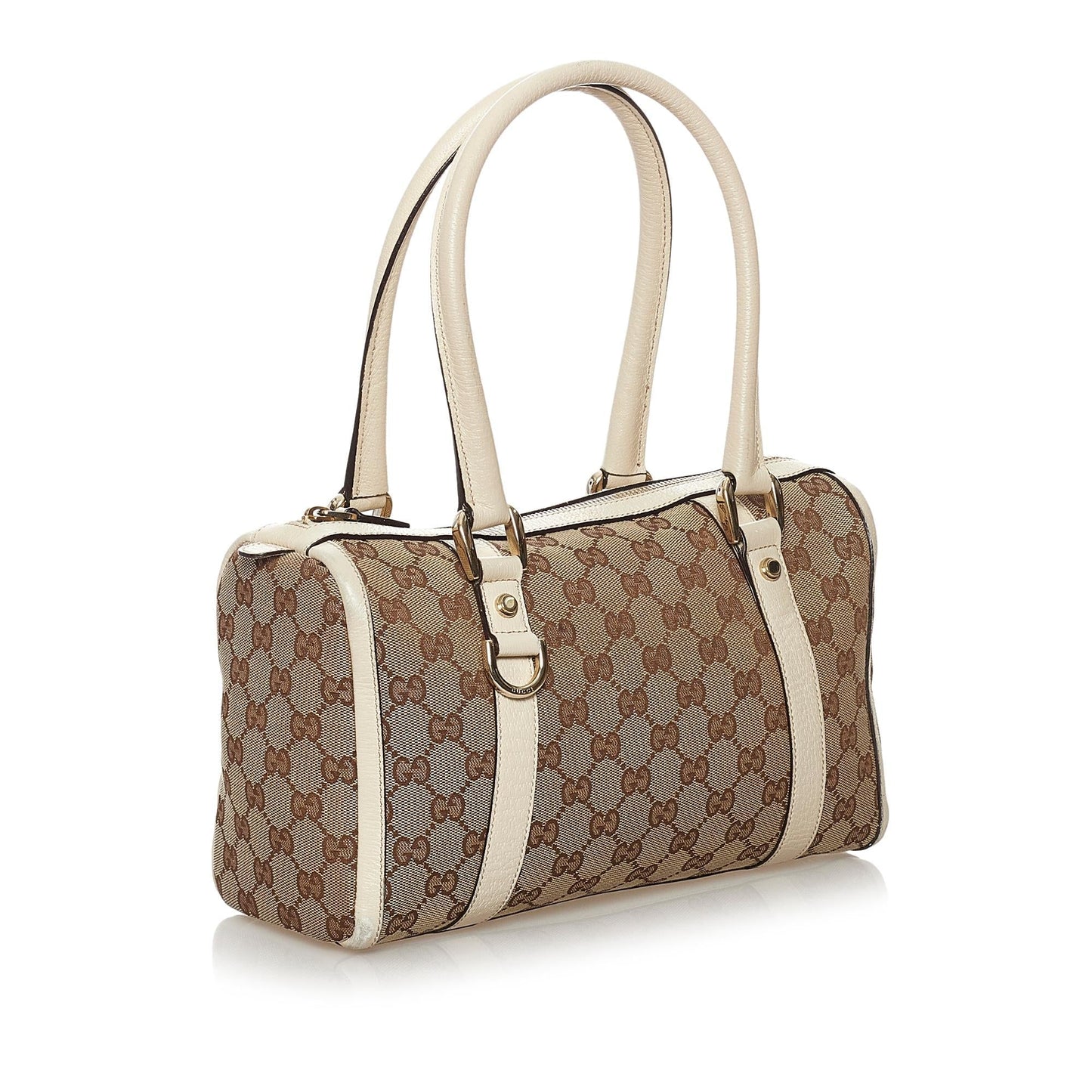 Gucci GG Abbey Boston SHG Canvas White Brown Satchel Bag