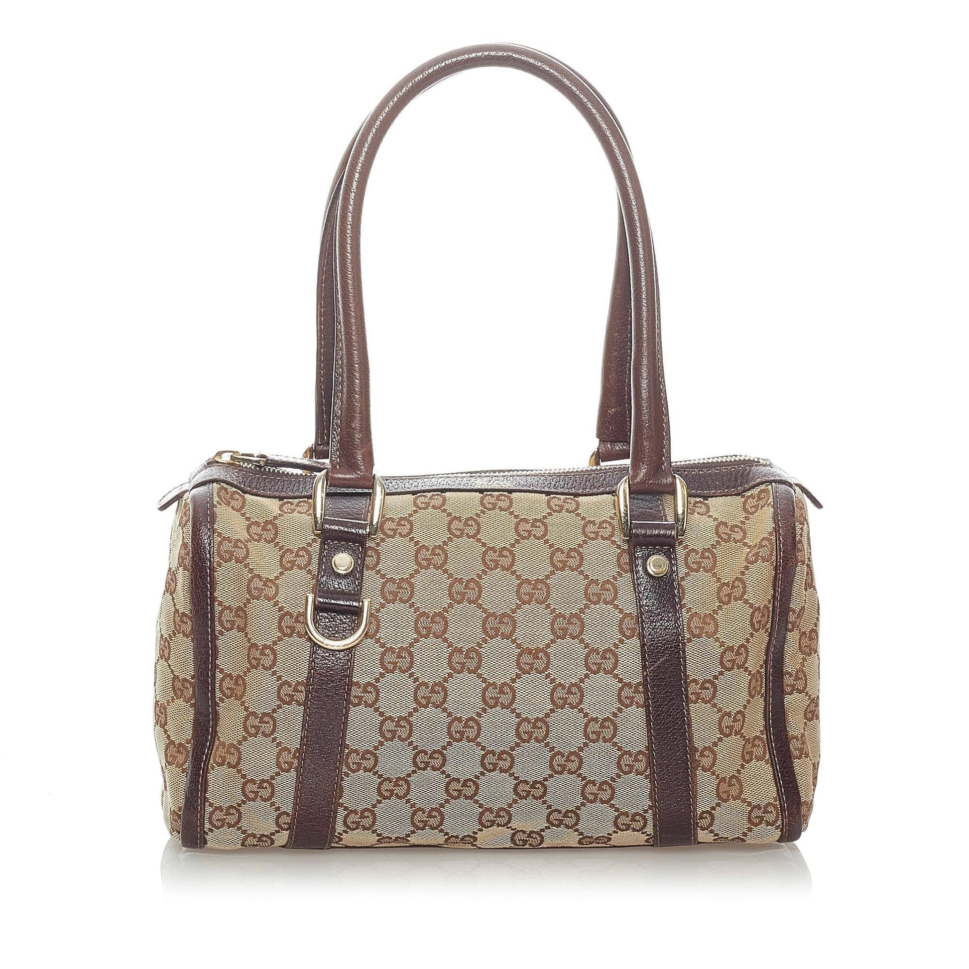 Gucci GG Abbey Boston SHG Canvas Calf Brown Satchel Bag