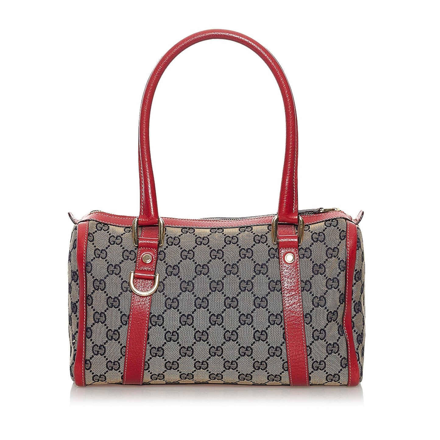 Gucci GG Abbey Boston SHG Canvas Calf Red Grey Satchel Bag