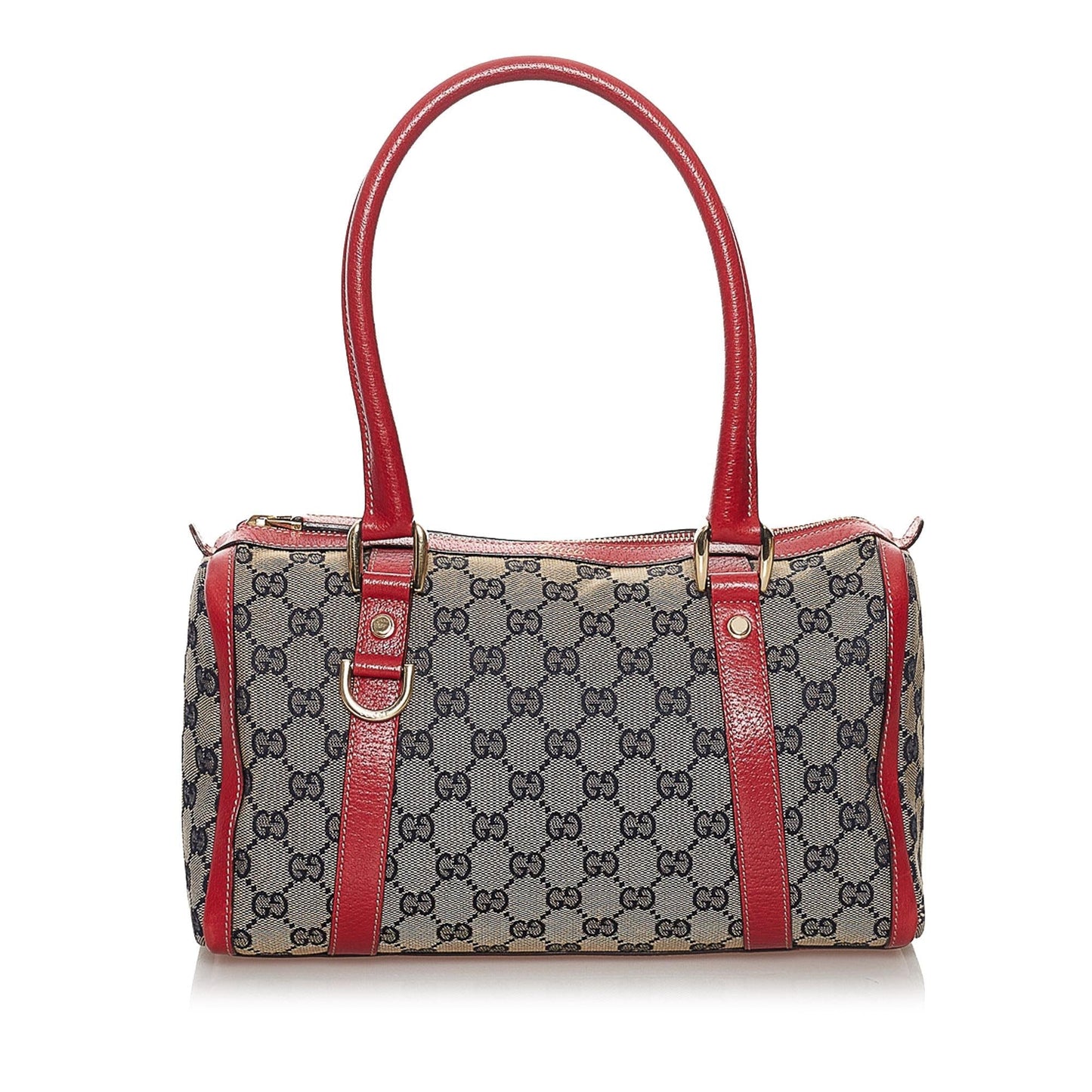 Gucci GG Abbey Boston SHG Canvas Calf Red Grey Satchel Bag