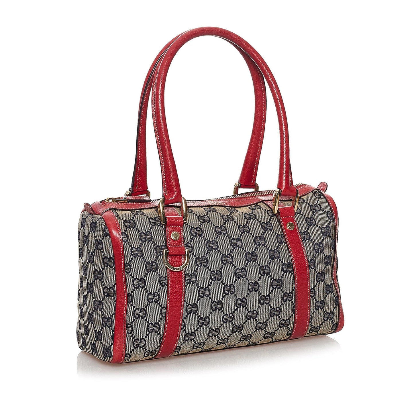 Gucci GG Abbey Boston SHG Canvas Calf Red Grey Satchel Bag