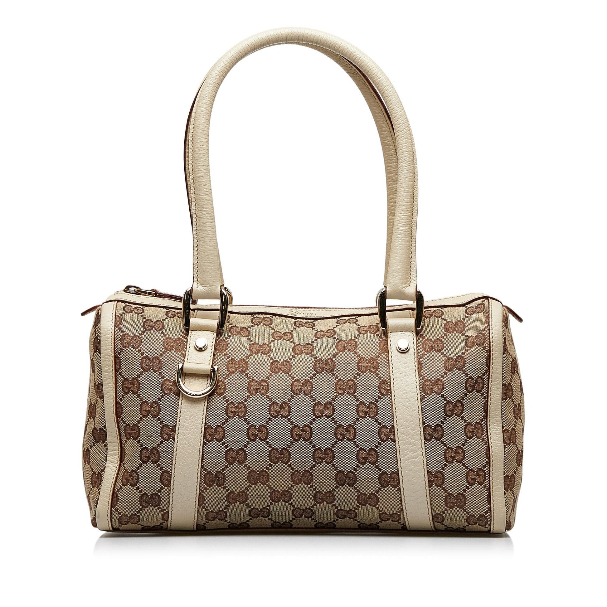 Gucci GG Abbey Boston SHG-sZLBSP Canvas Calf White Brown Satchel Bag