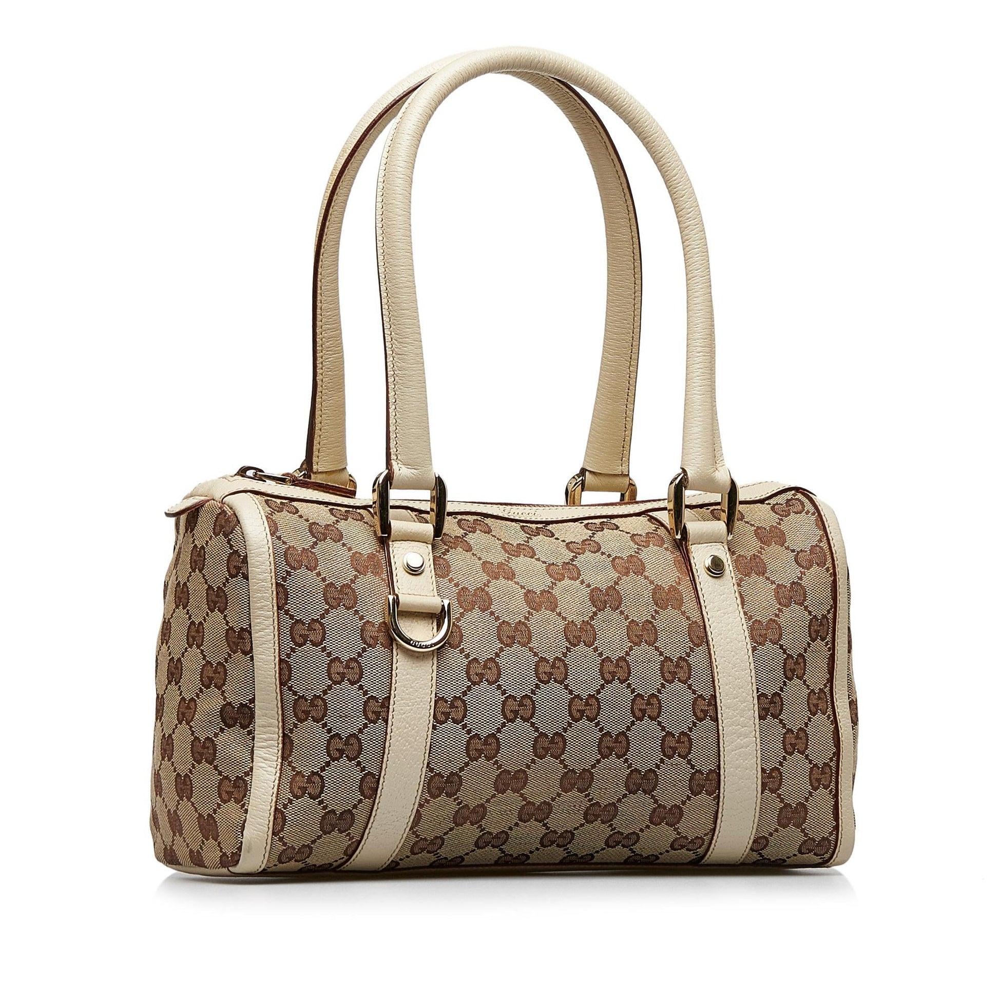 Gucci GG Abbey Boston SHG-sZLBSP Canvas Calf White Brown Satchel Bag