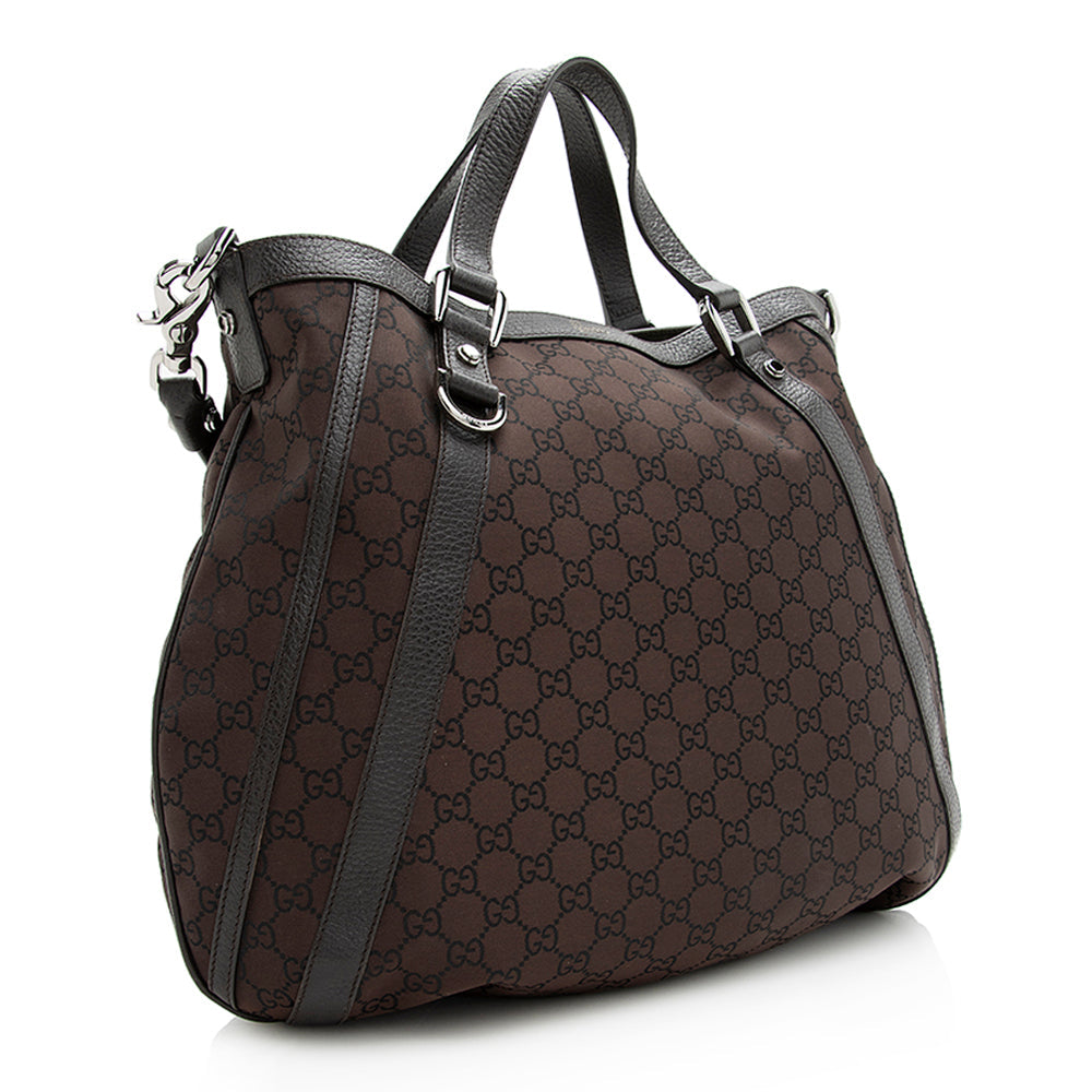 Gucci GG Abbey Convertible SHF Leather Canvas Brown Tote Bag