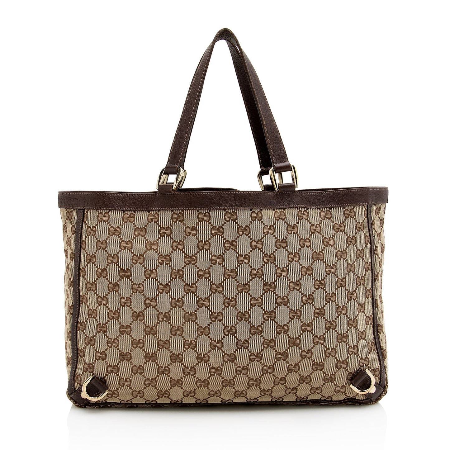 Gucci GG Abbey SHF Leather Canvas Brown Beige Tote Bag