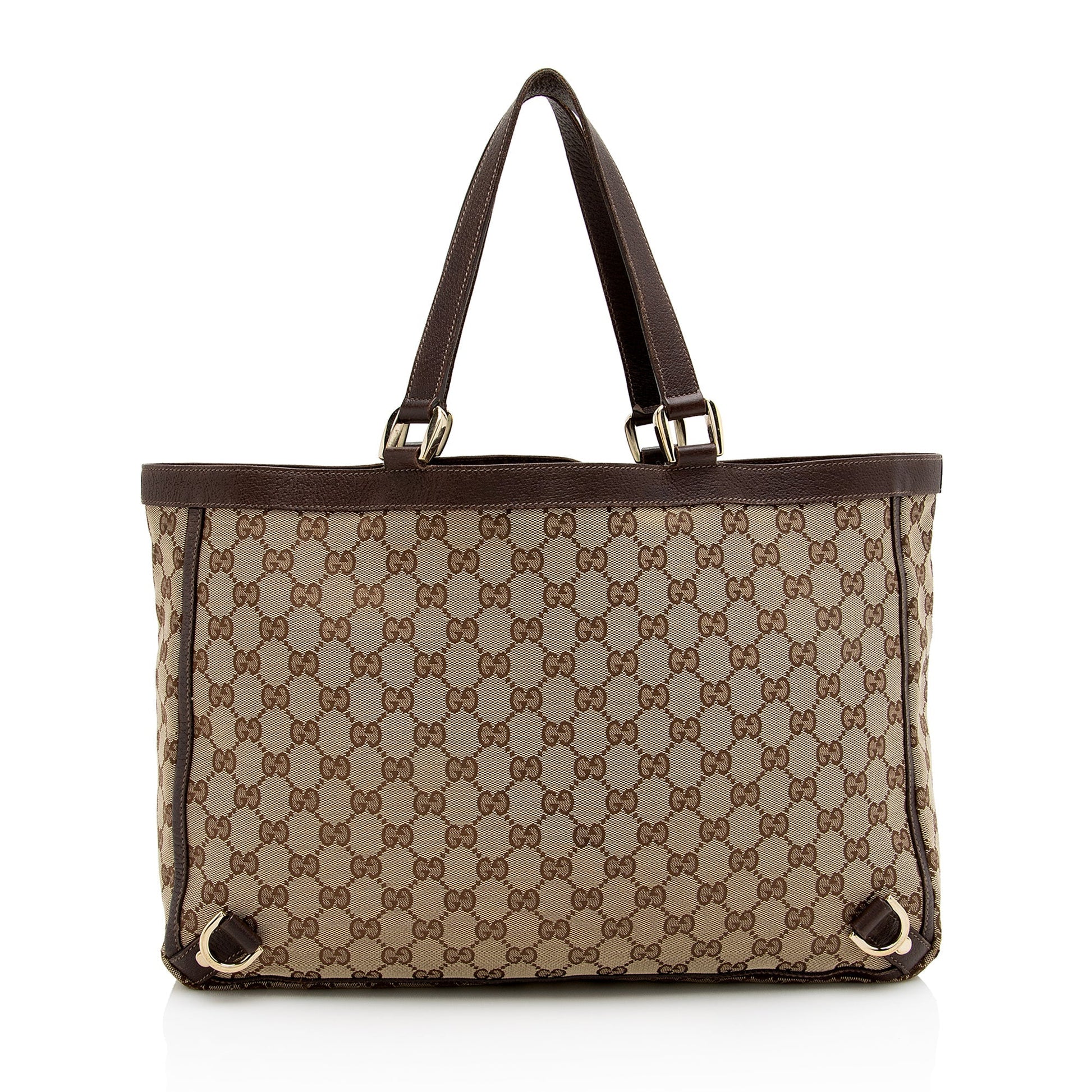 Gucci GG Abbey SHF Leather Canvas Brown Beige Tote Bag