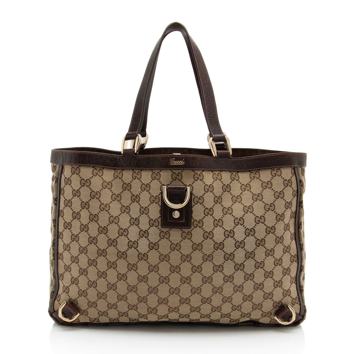 Gucci GG Abbey SHF-4sZKed Leather Canvas Brown Beige Tote Bag