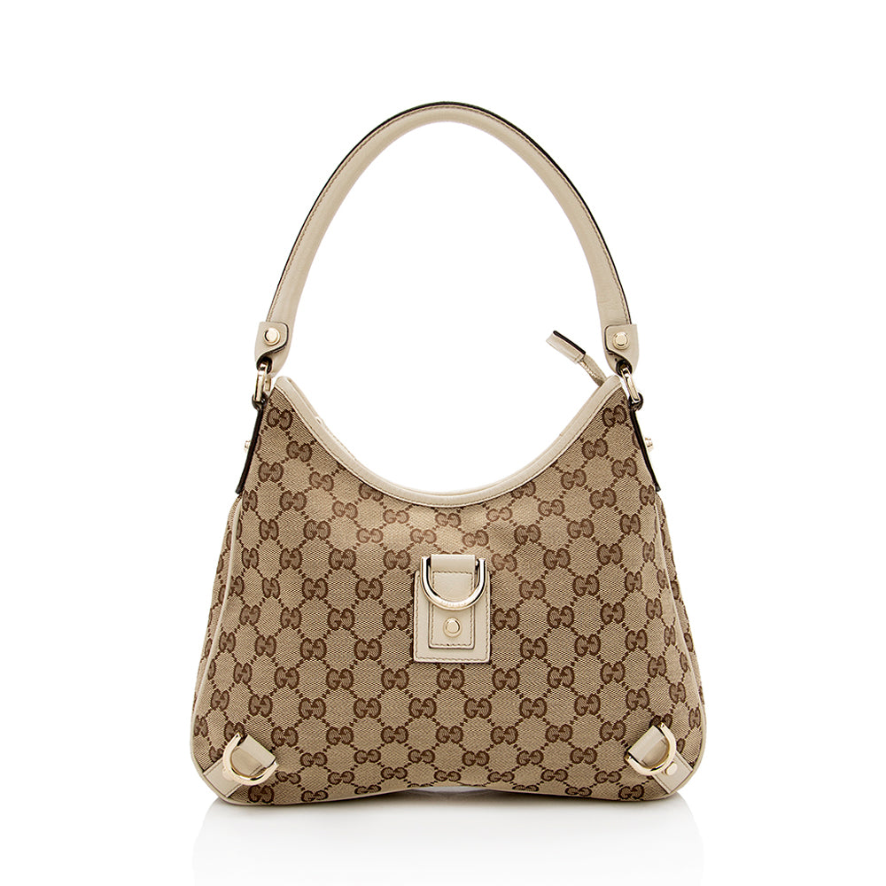 Gucci GG Abbey SHF Leather Canvas White Beige Shoulder Bag