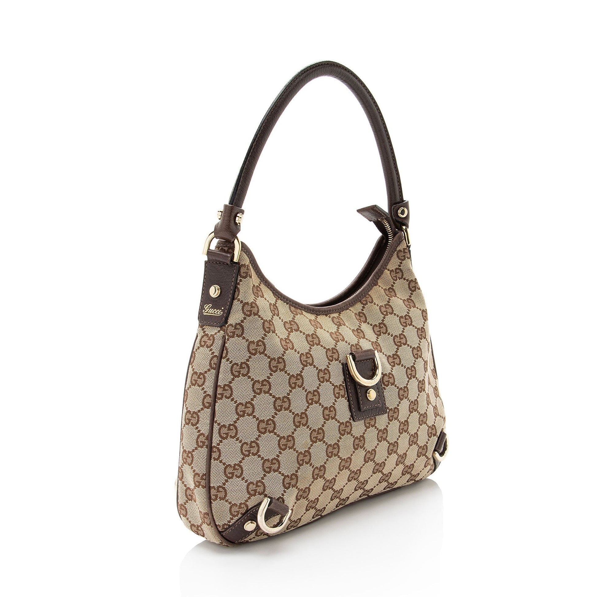 Gucci GG Abbey Leather Canvas Brown Medium Shoulder Bag