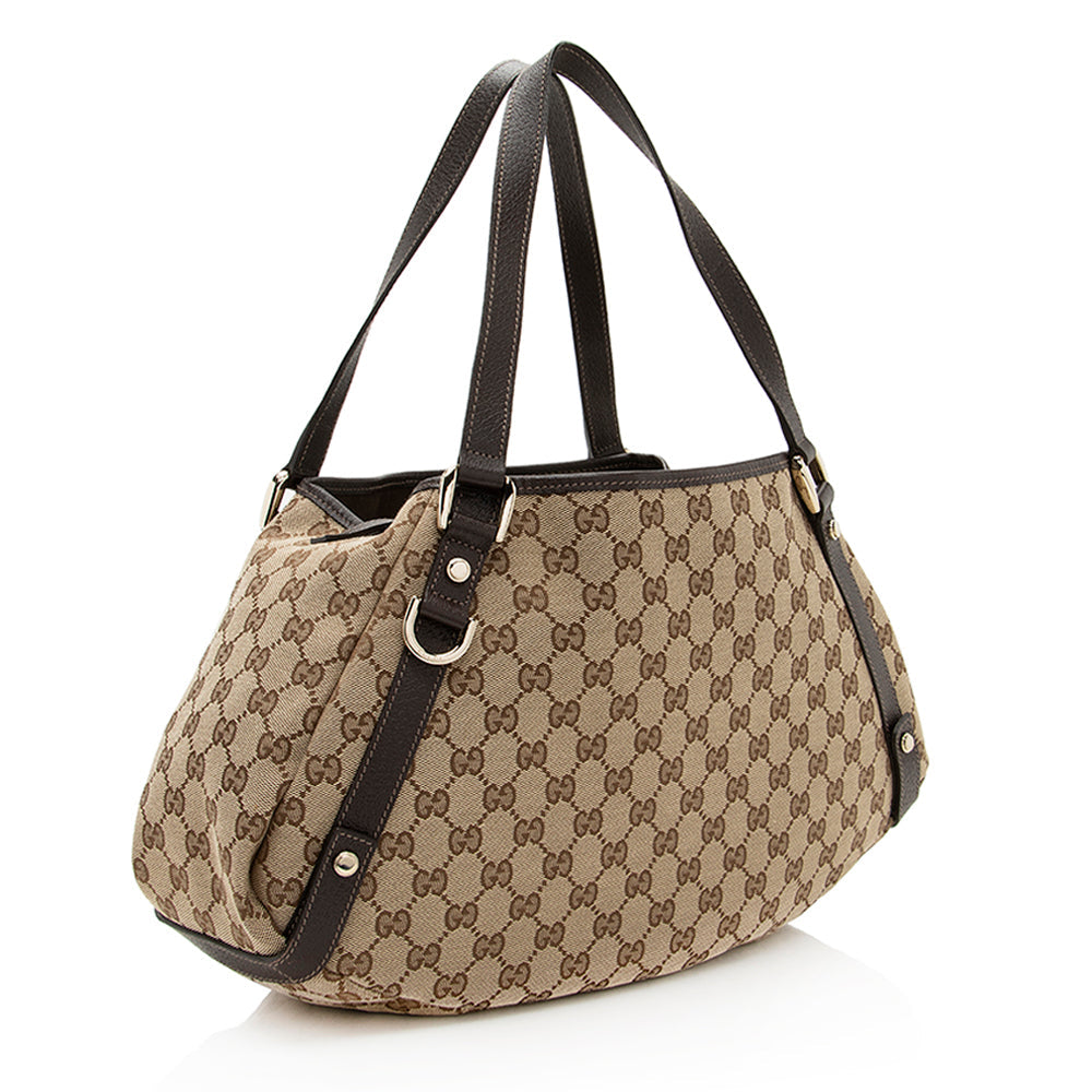 Gucci GG Abbey SHF Leather Canvas Brown Beige Shoulder Bag