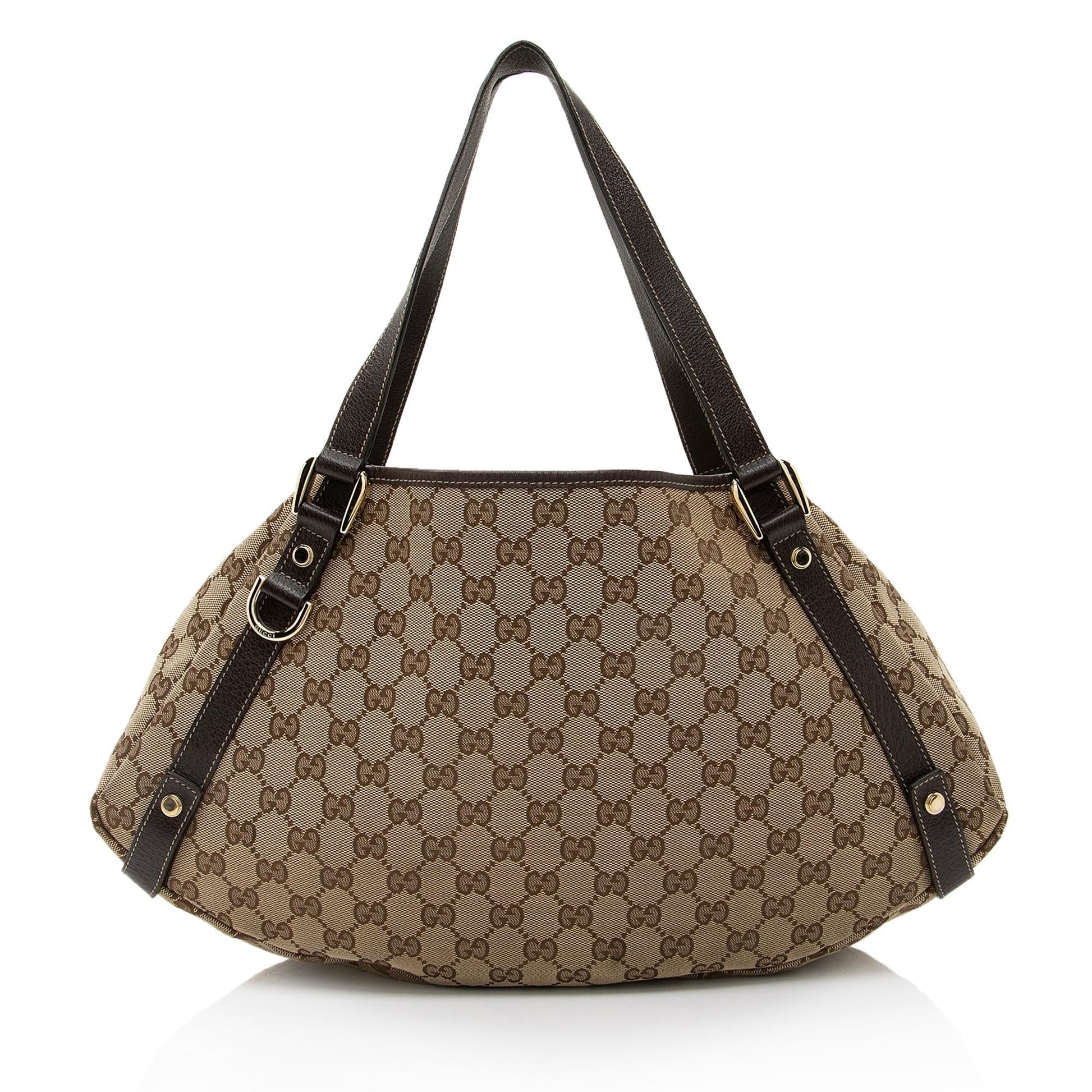 Gucci GG Abbey SHF-FVPq0K Leather Canvas Brown Medium Shoulder Bag