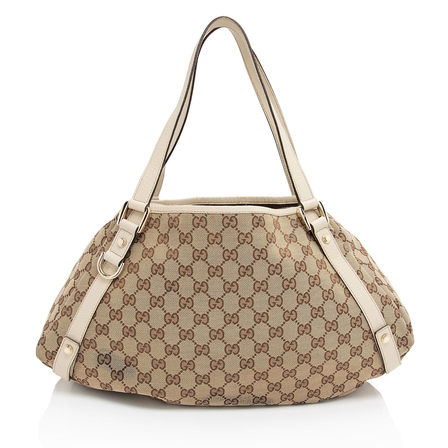 Gucci GG Abbey SHF-KbPV8L Leather Canvas White Beige Shoulder Bag