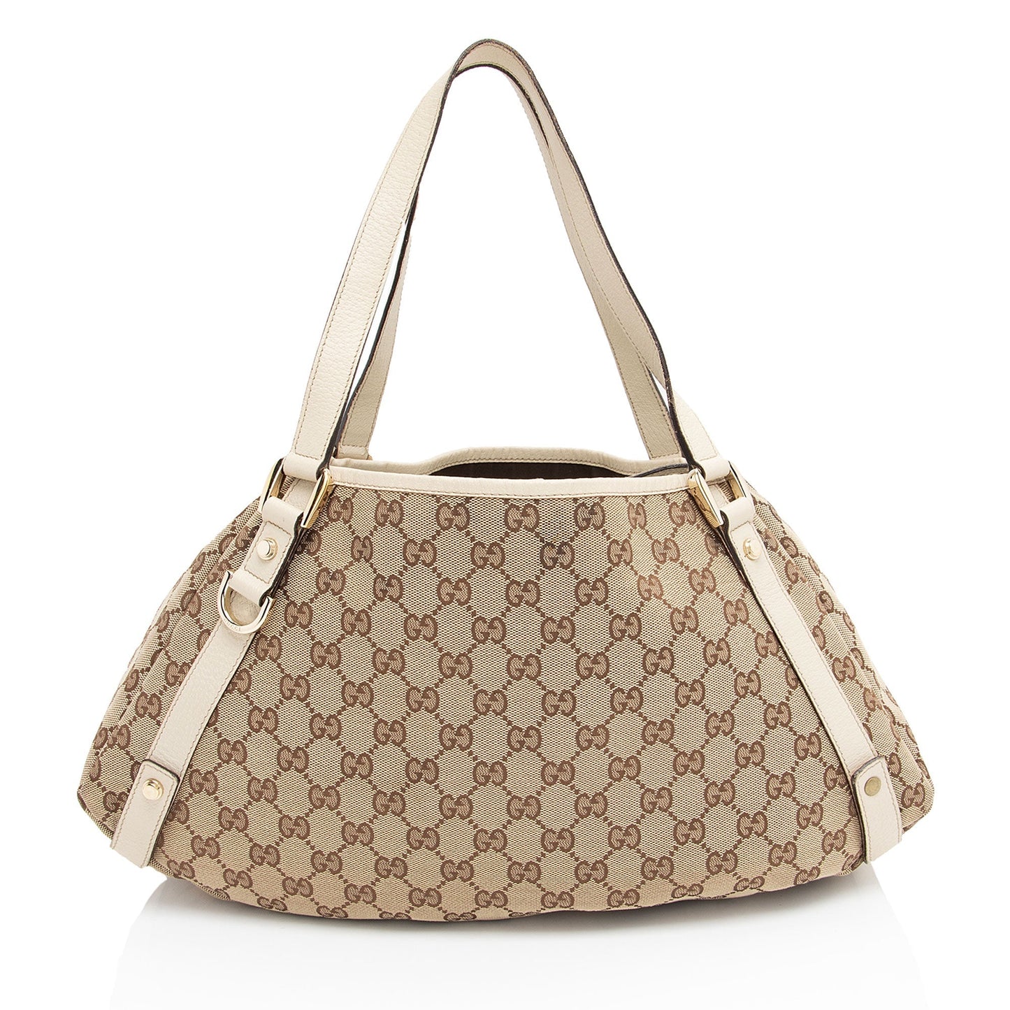 Gucci GG Abbey SHF-KbPV8L Leather Canvas White Beige Shoulder Bag