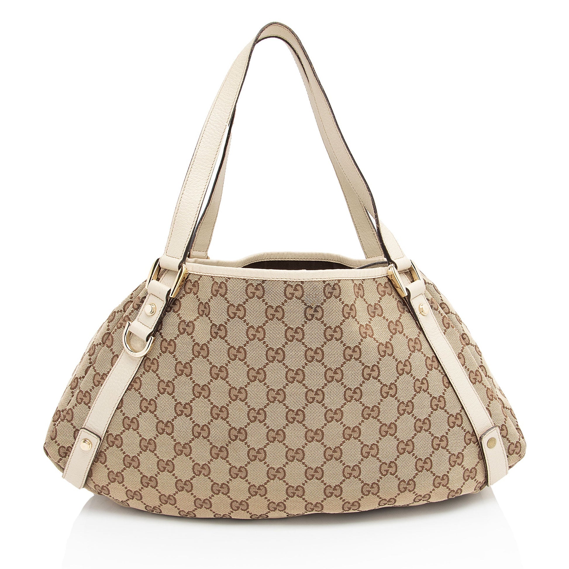 Gucci GG Abbey SHF-KbPV8L Leather Canvas White Beige Shoulder Bag