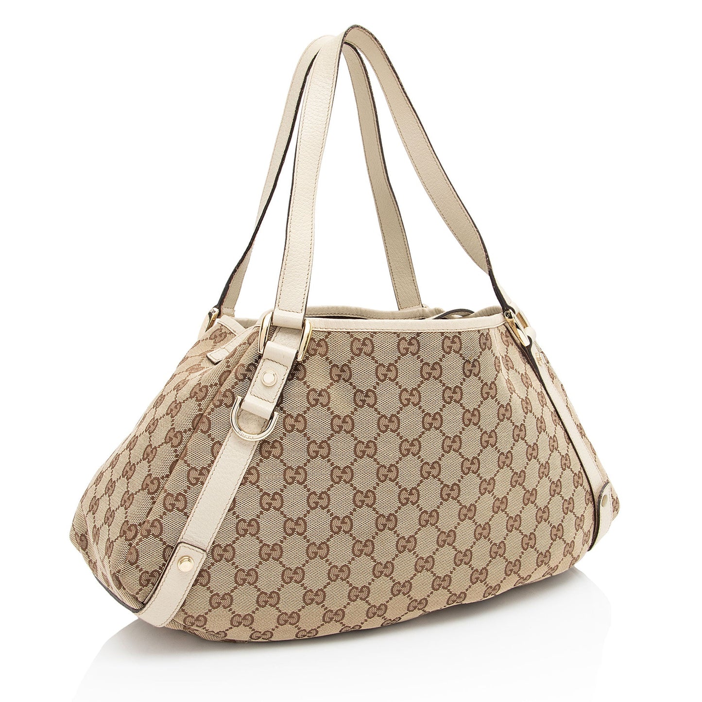 Gucci GG Abbey SHF-KbPV8L Leather Canvas White Beige Shoulder Bag
