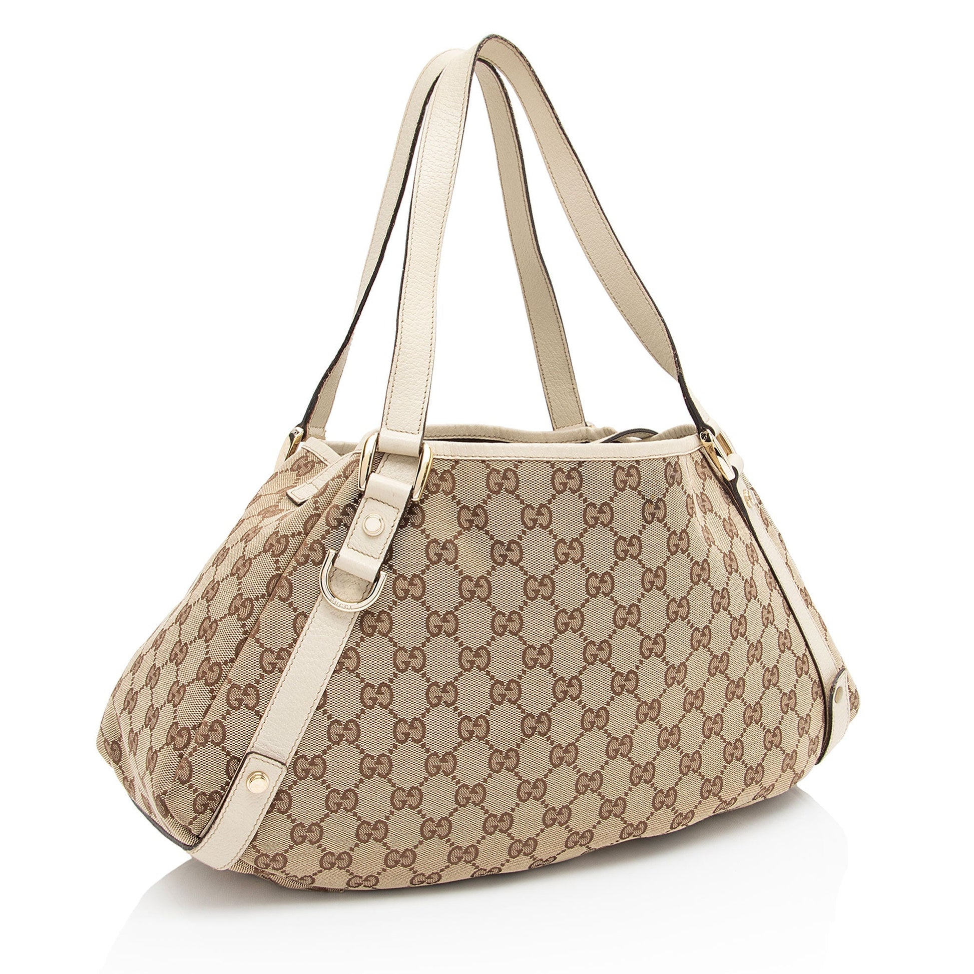 Gucci GG Abbey SHF-KbPV8L Leather Canvas White Beige Shoulder Bag