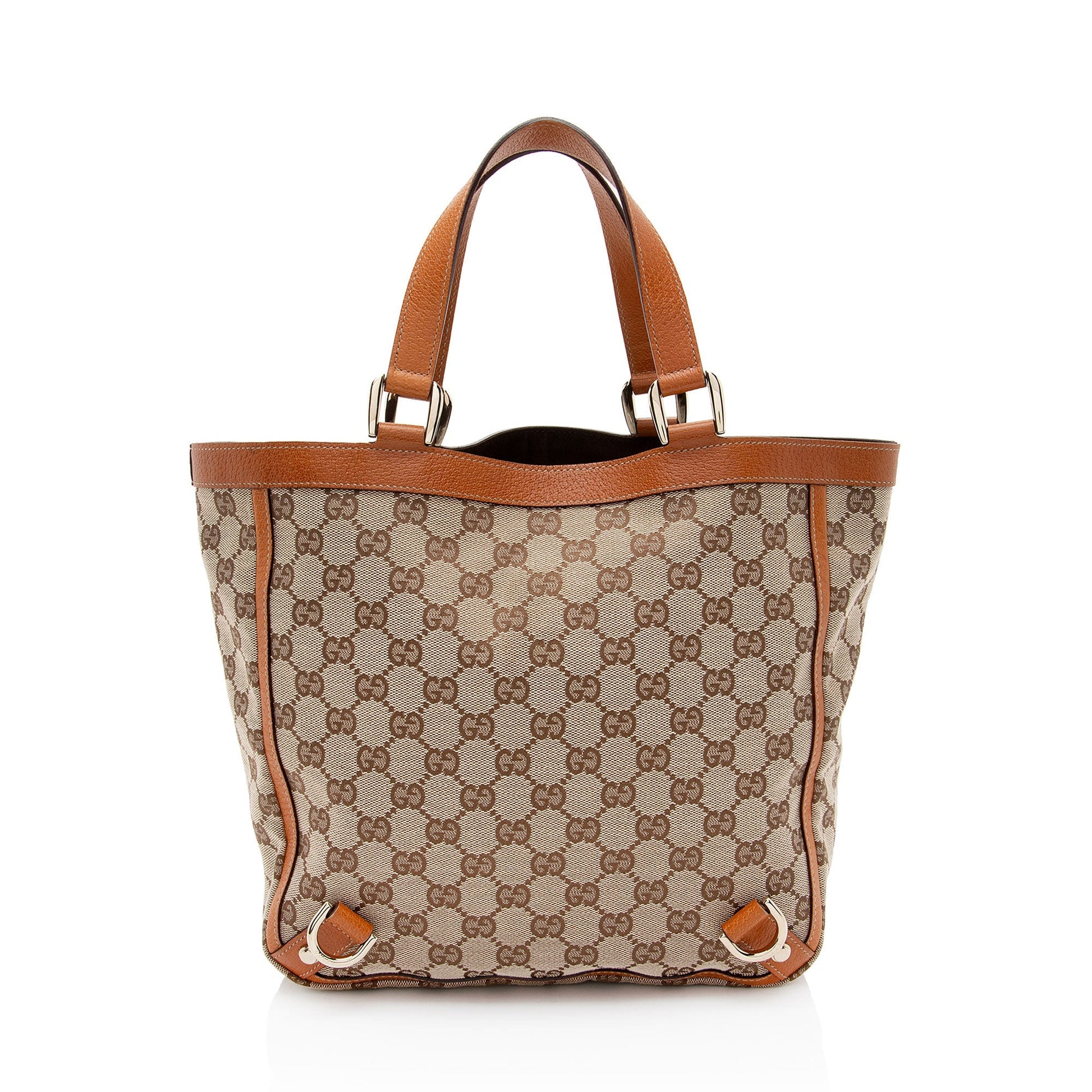 Gucci GG Abbey SHF- G6RS Leather Canvas Beige Orange Tote Bag