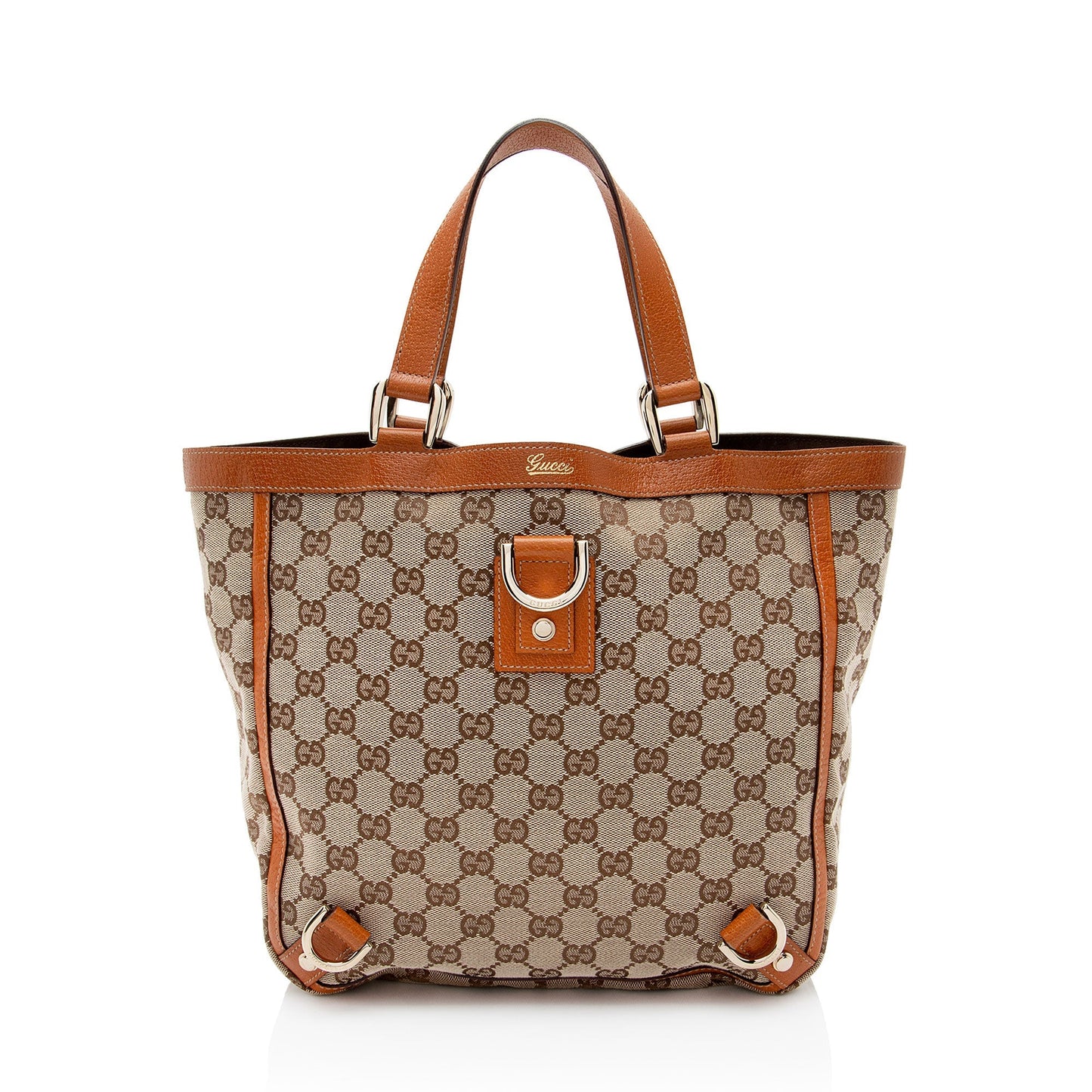 Gucci GG Abbey SHF- G6RS Leather Canvas Beige Orange Tote Bag