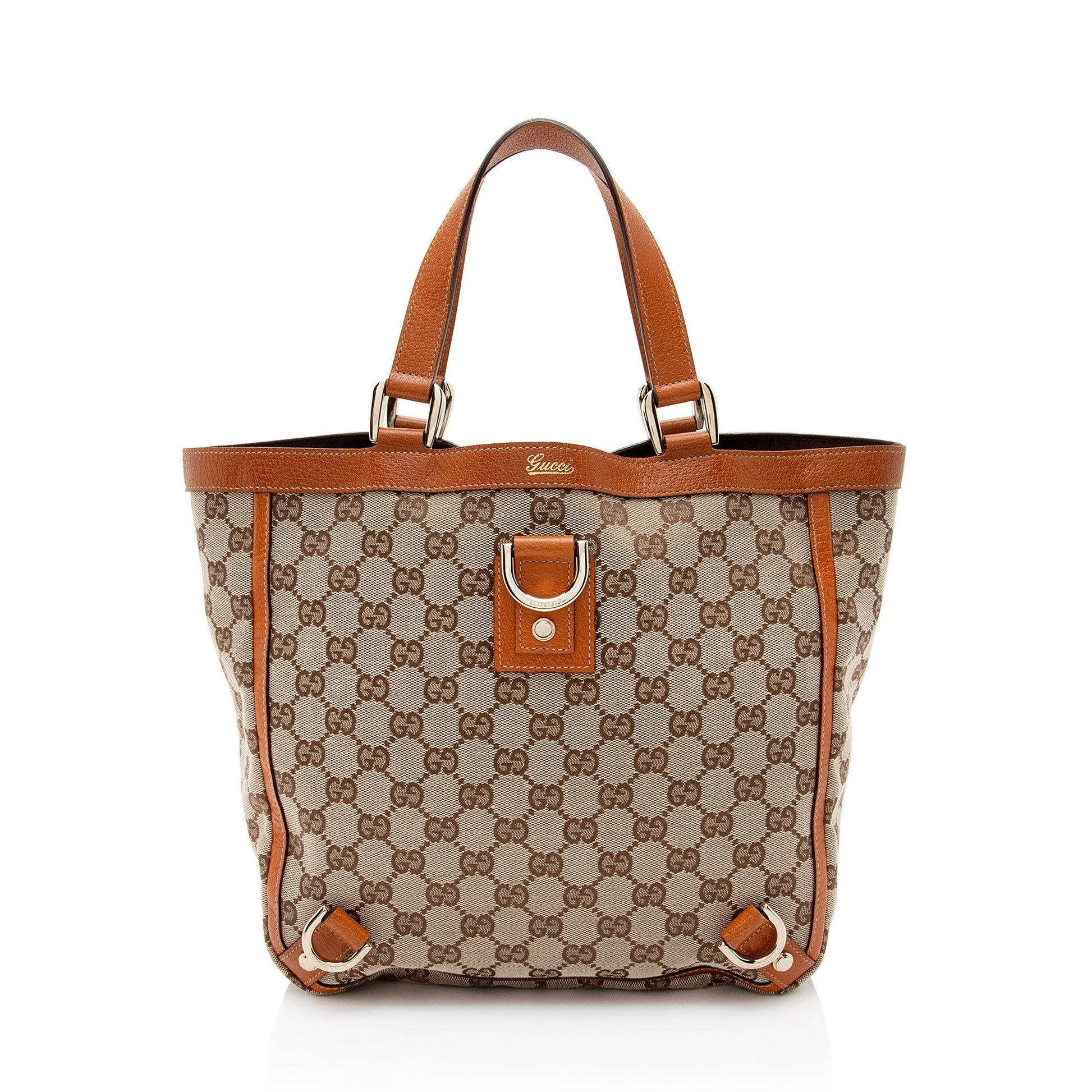 Gucci GG Abbey SHF- G6RS Leather Canvas Beige Orange Tote Bag