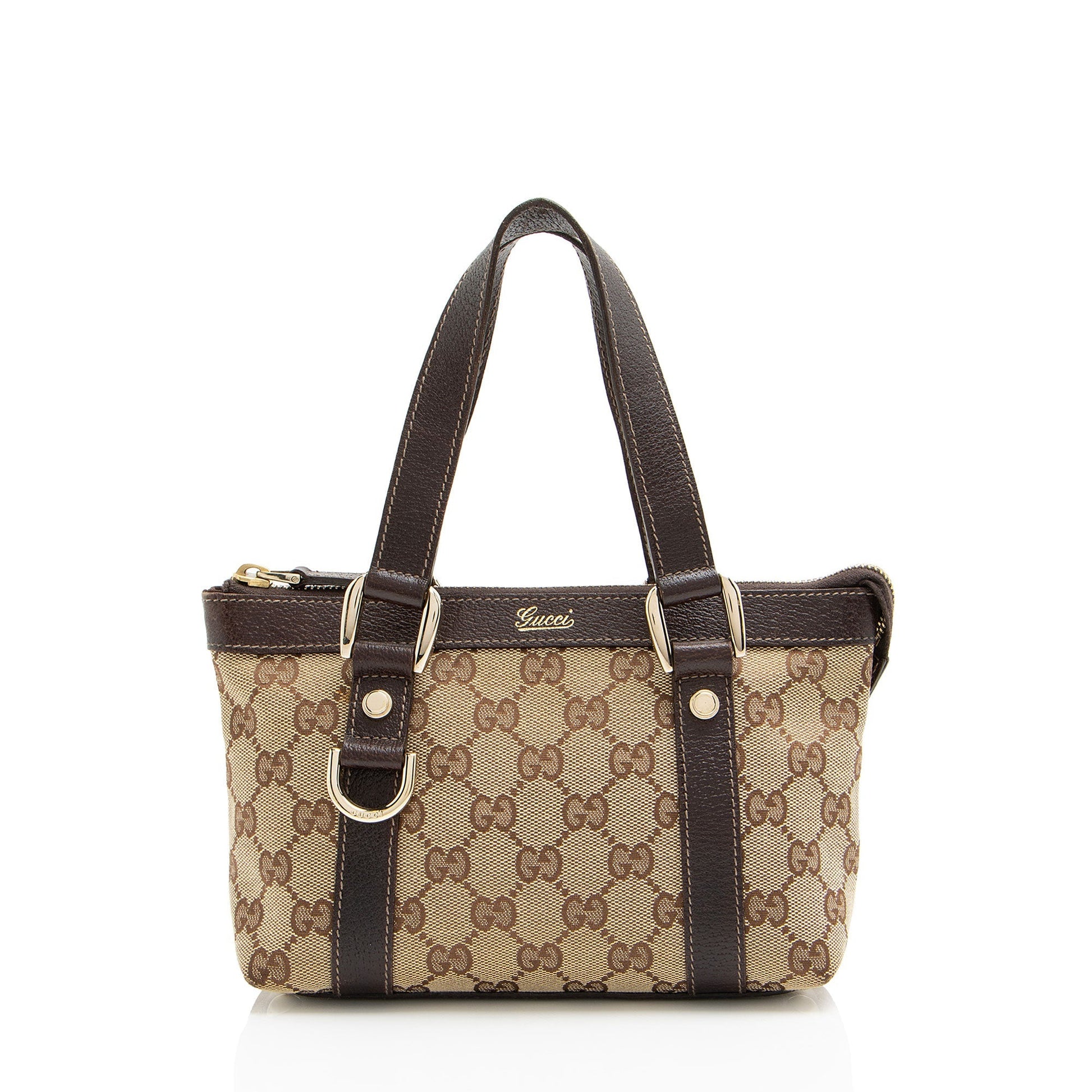 Gucci GG Abbey E W SHF-8A898A Leather Canvas Brown Beige Tote Bag