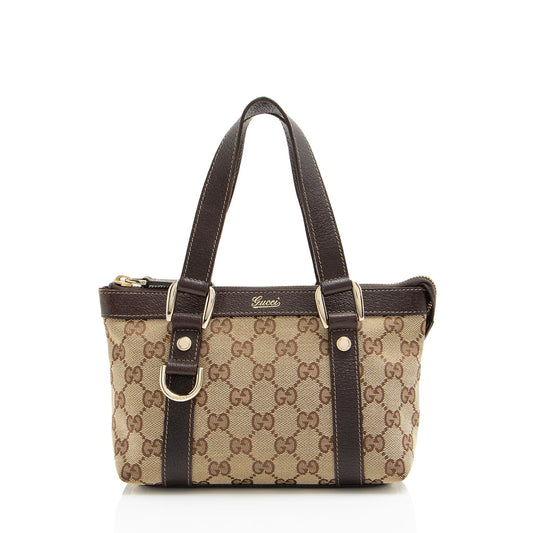 Gucci GG Abbey E W SHF-8A898A Leather Canvas Brown Beige Tote Bag