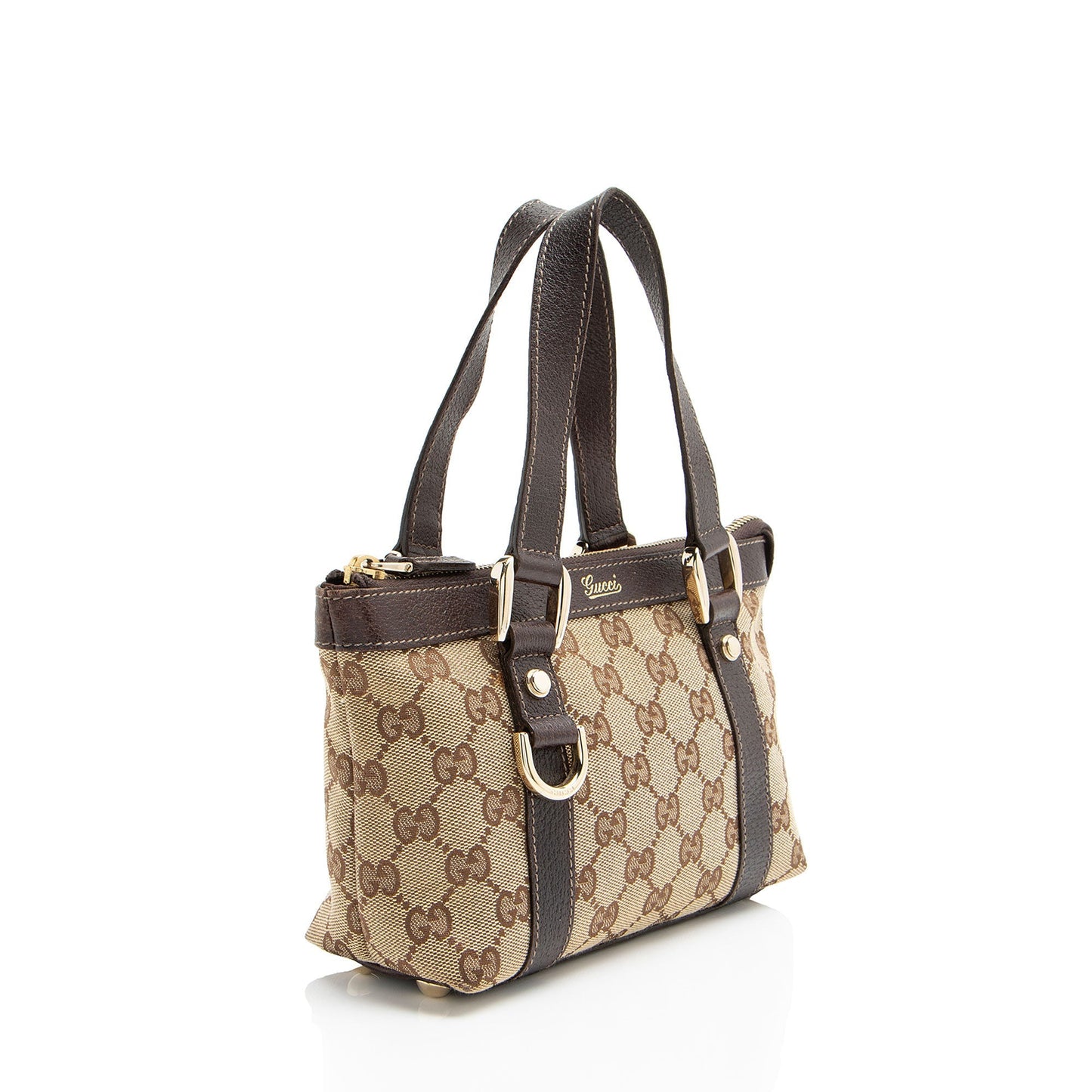 Gucci GG Abbey E W SHF-8A898A Leather Canvas Brown Beige Tote Bag