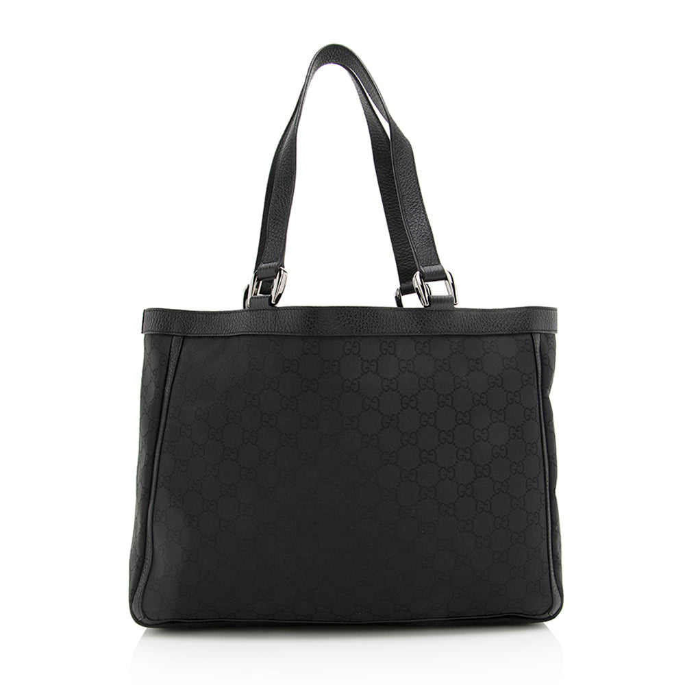 Gucci GG Abbey Pocket SHF Leather Canvas Black Tote Bag