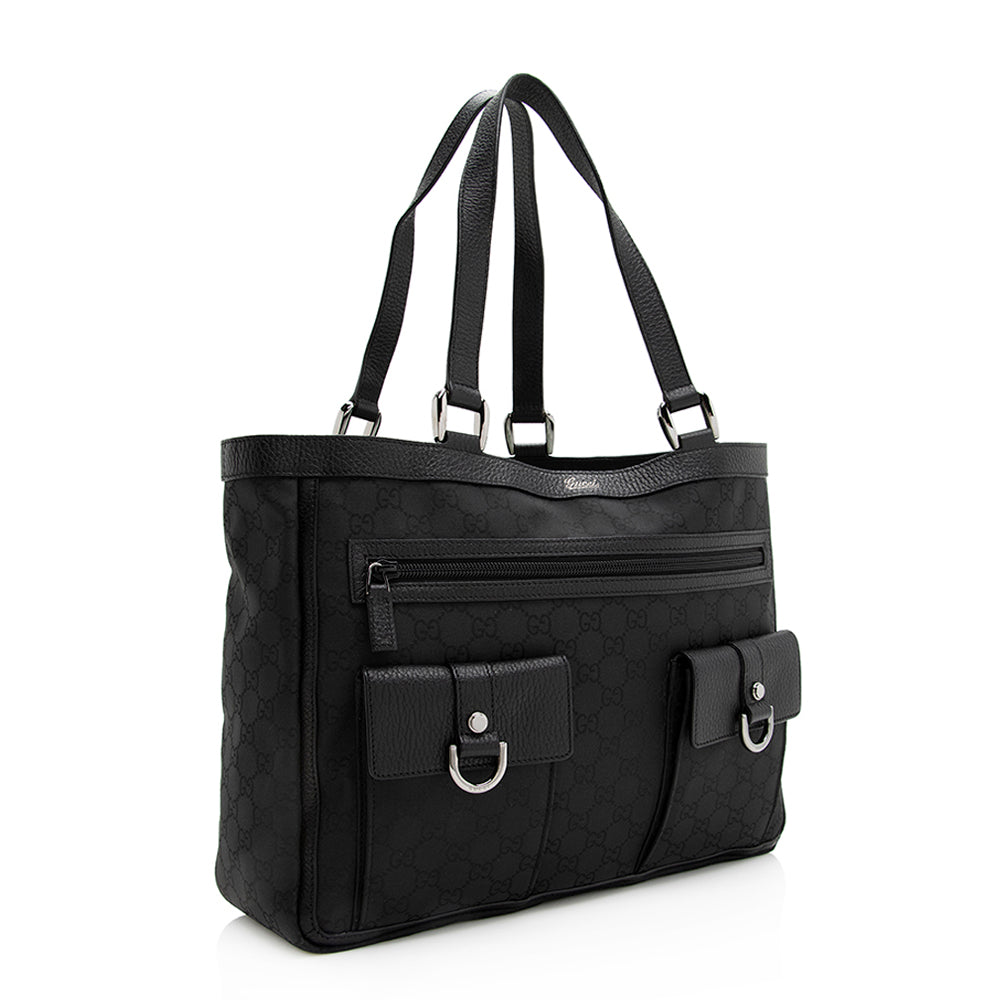 Gucci GG Abbey Pocket SHF Leather Canvas Black Tote Bag