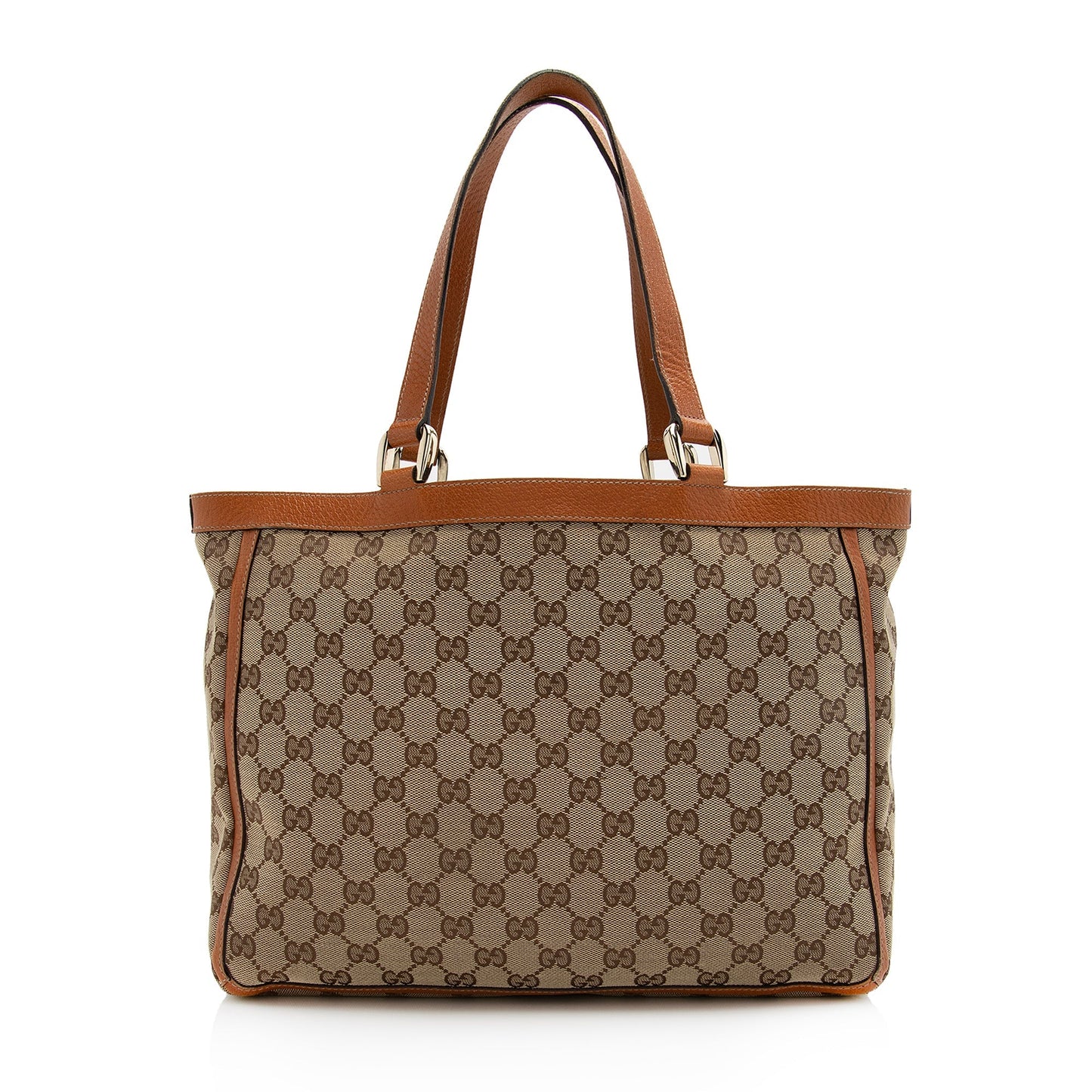 Gucci GG Abbey Pocket SHF Leather Canvas Beige Orange Tote Bag