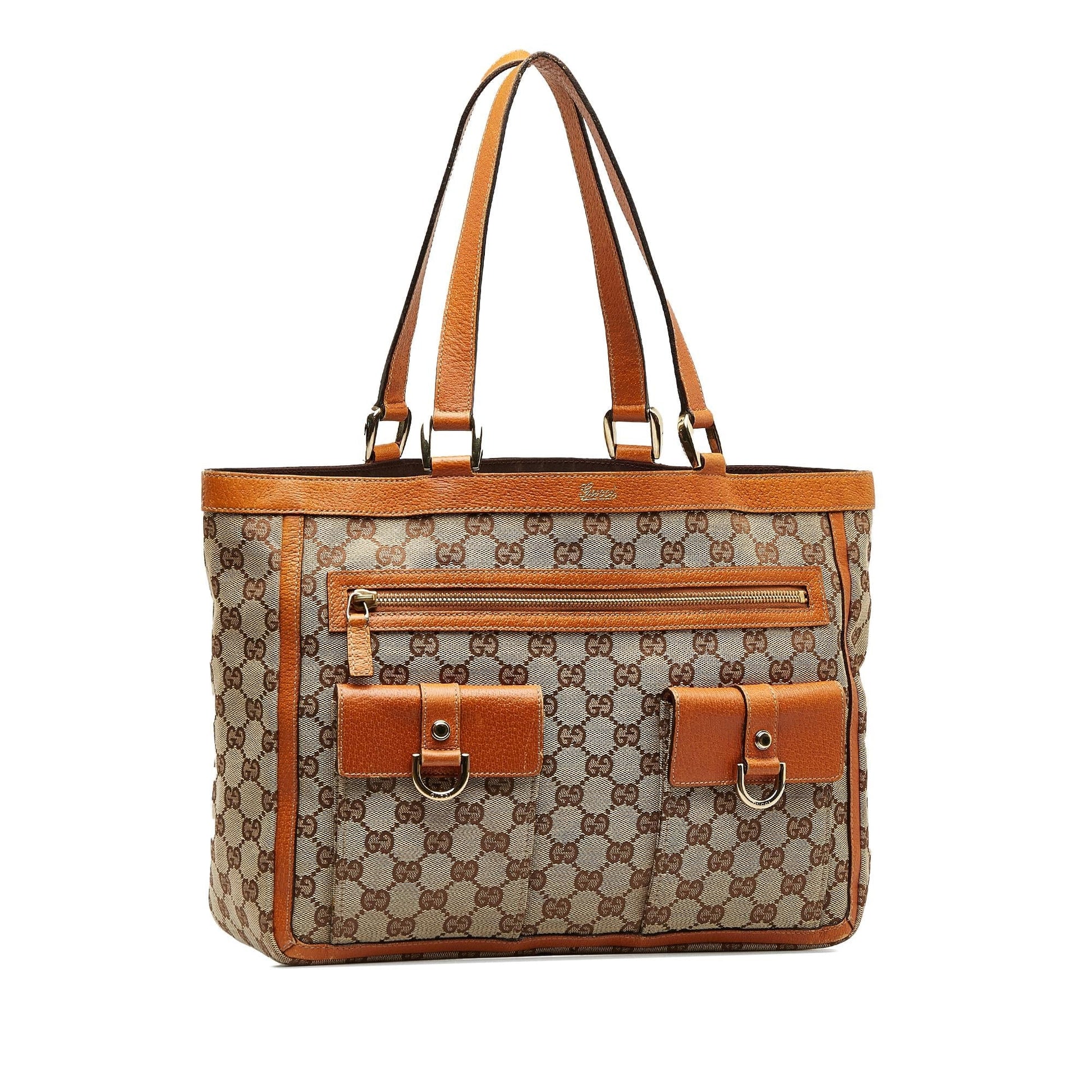 Gucci GG Abbey Pocket SHG-O540WB Canvas Calf Brown Tote Bag